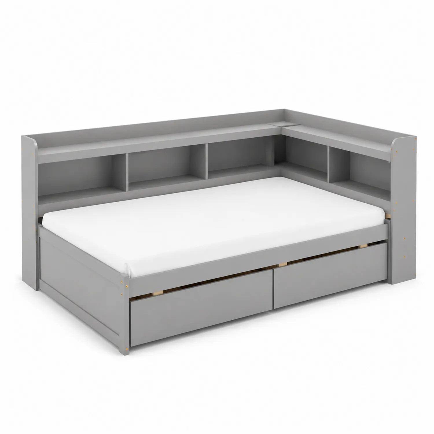 Letto contenitore grigio in MDF con libreria angolare-sovmoria