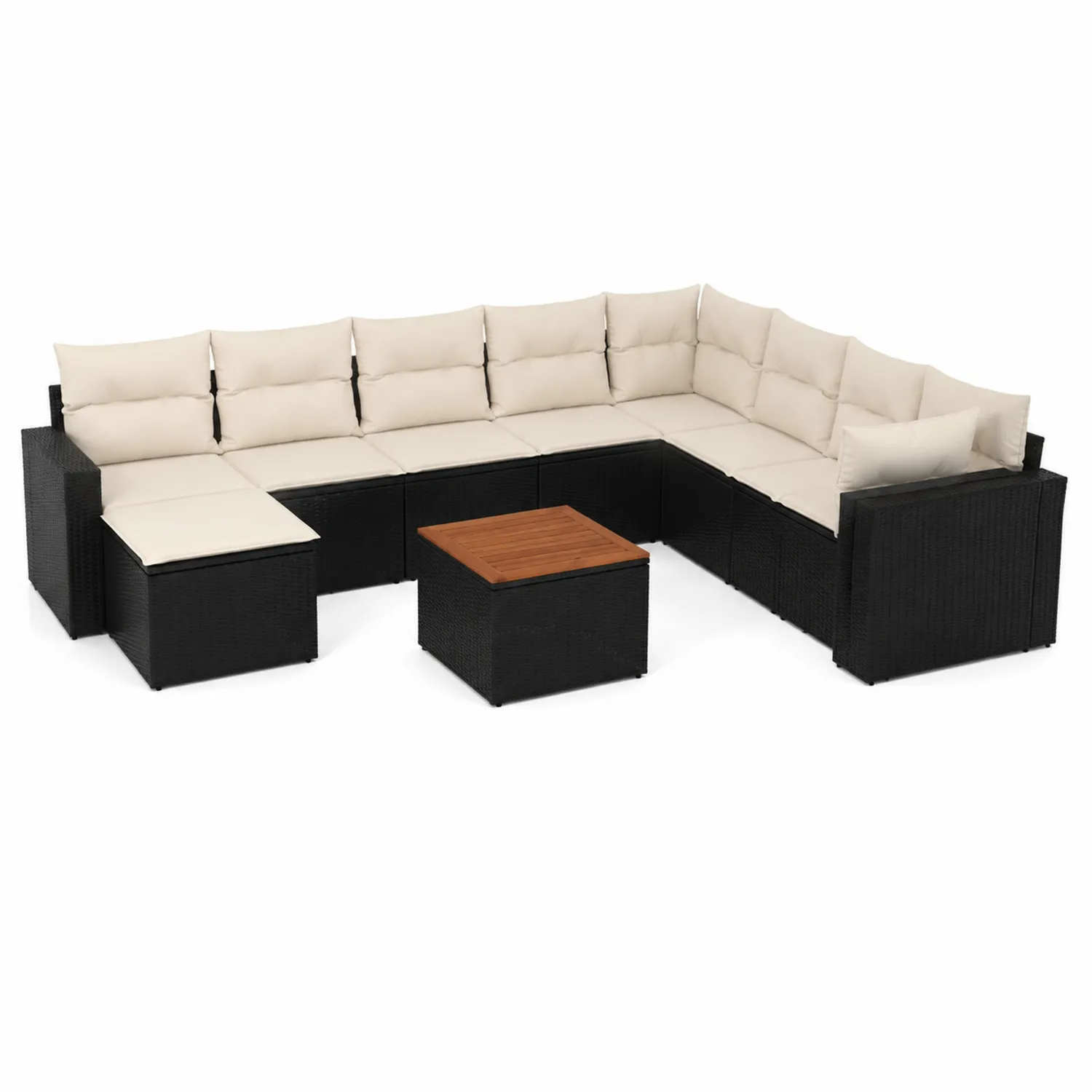Set di Divani da Giardino Angolare in Rattan e Legno con Cuscini-sovmoria