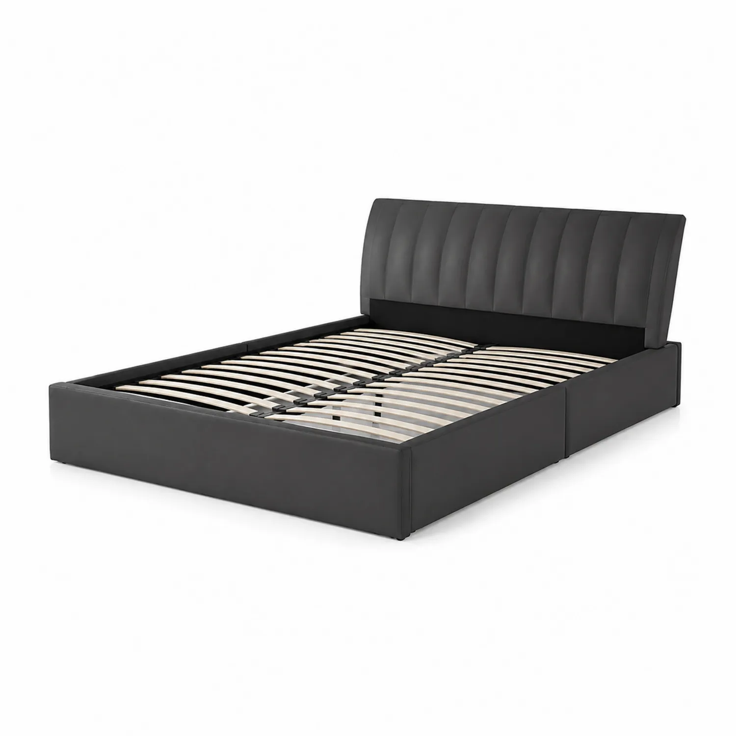 Letto contenitore in ecopelle nero con doghe in legno 200x160 cm-sovmoria