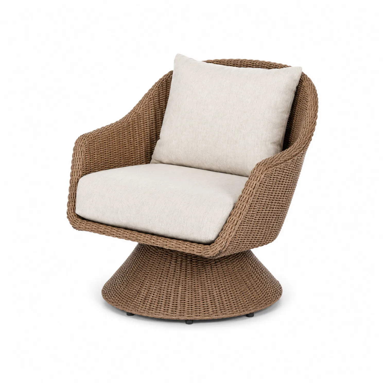 Poltrona girevole in rattan sintetico con cuscini beige-sovmoria