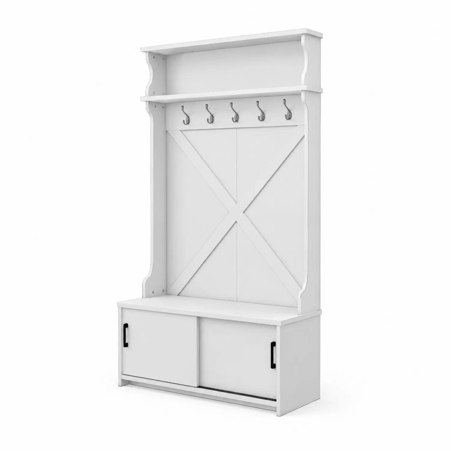 Appendiabiti da ingresso in legno con mensola e ante scorrevoli 200x90x40 cm-sovmoria