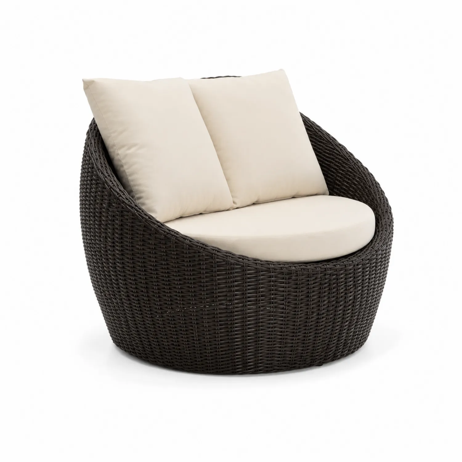 Poltrona Rotonda da Esterno in Rattan con Cuscini Crema-sovmoria