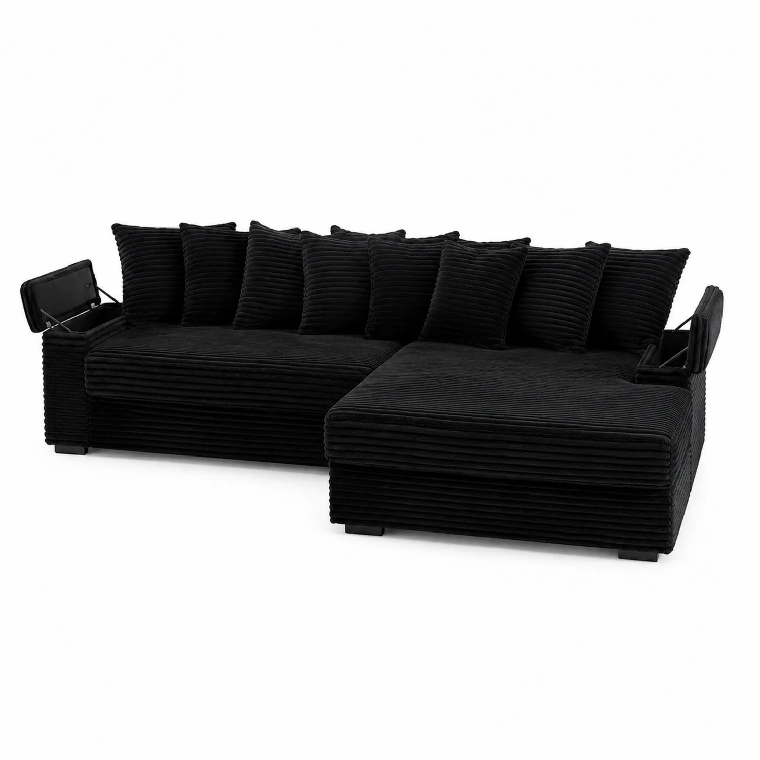 Divano angolare in velluto a coste nero con chaise longue-sovmoria