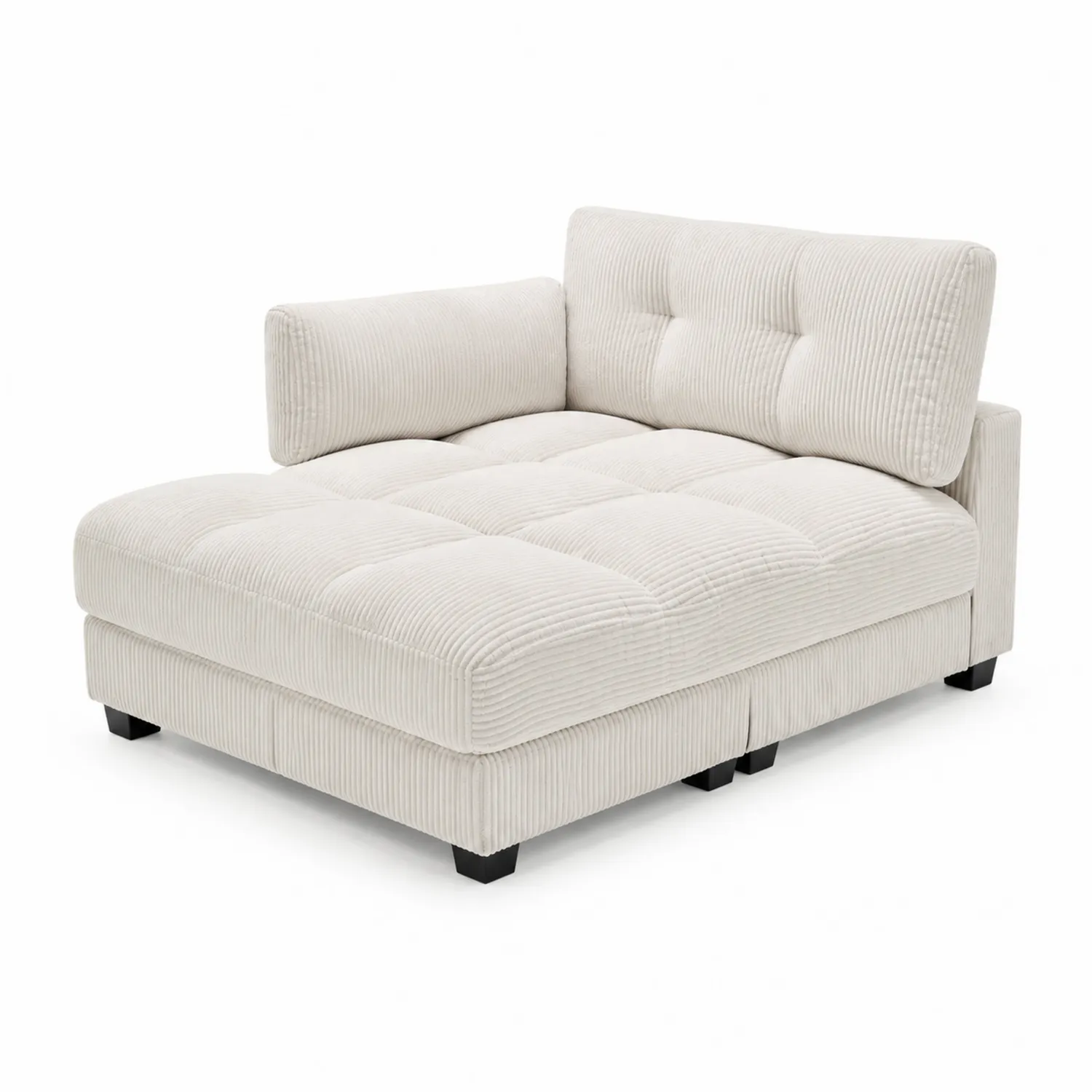 Divano in Velluto a Coste Beige con Cuscino di Supporto-sovmoria