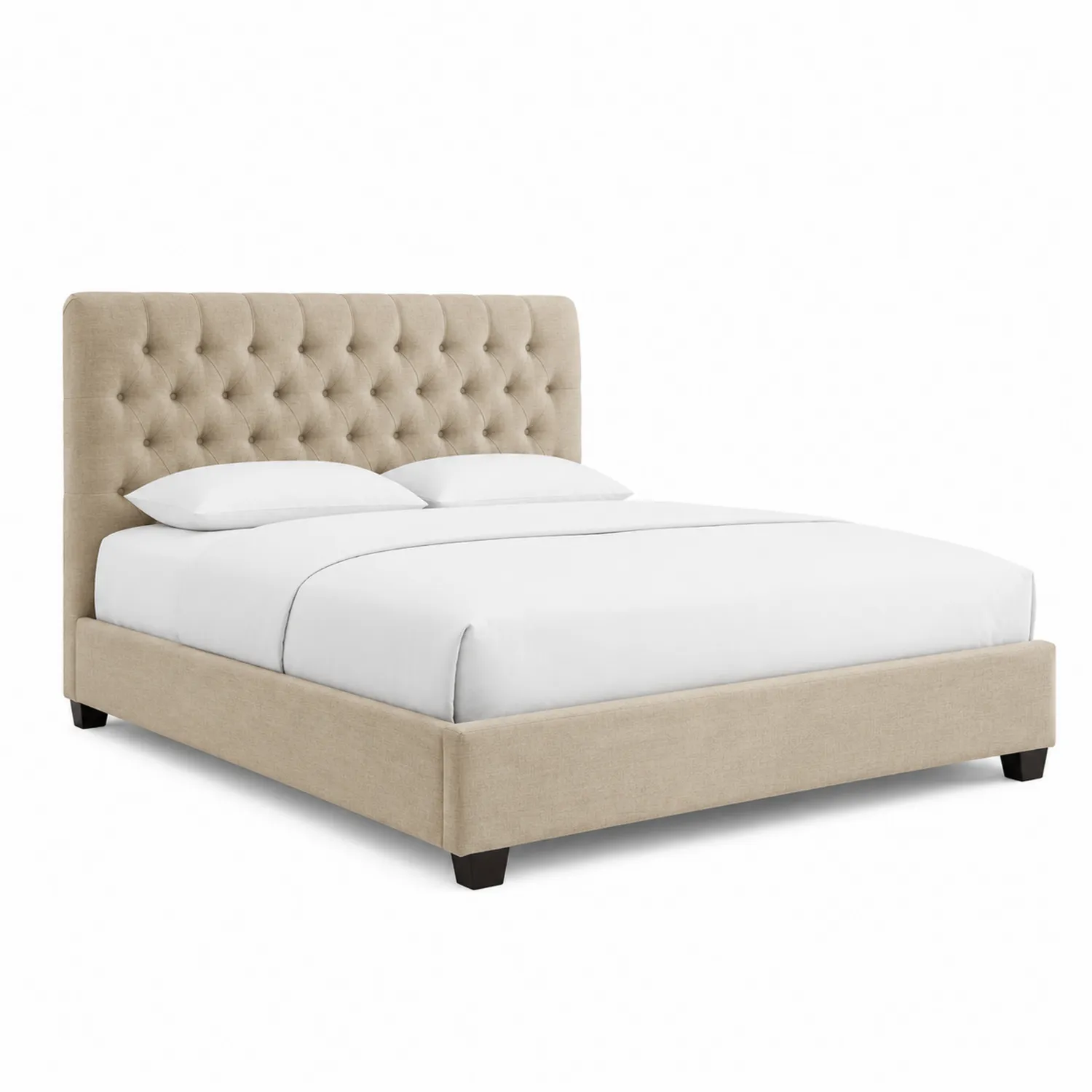 Letto matrimoniale in tessuto beige con testiera capitonné 200x160 cm-sovmoria