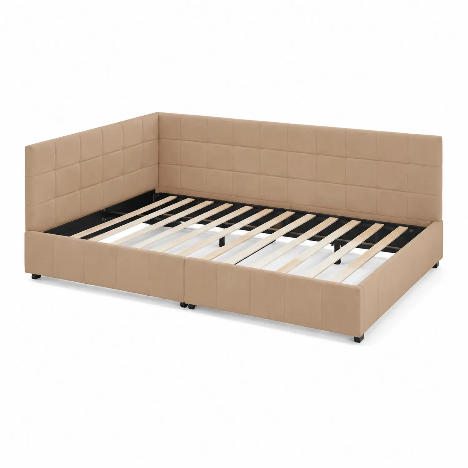Letto angolare in legno e pelle sintetica Beige-sovmoria