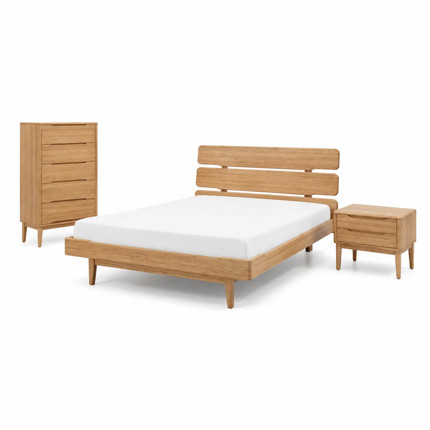 Set Camera da Letto in Legno di Rovere con Letto Matrimoniale, Comodino e Cassettiera-sovmoria