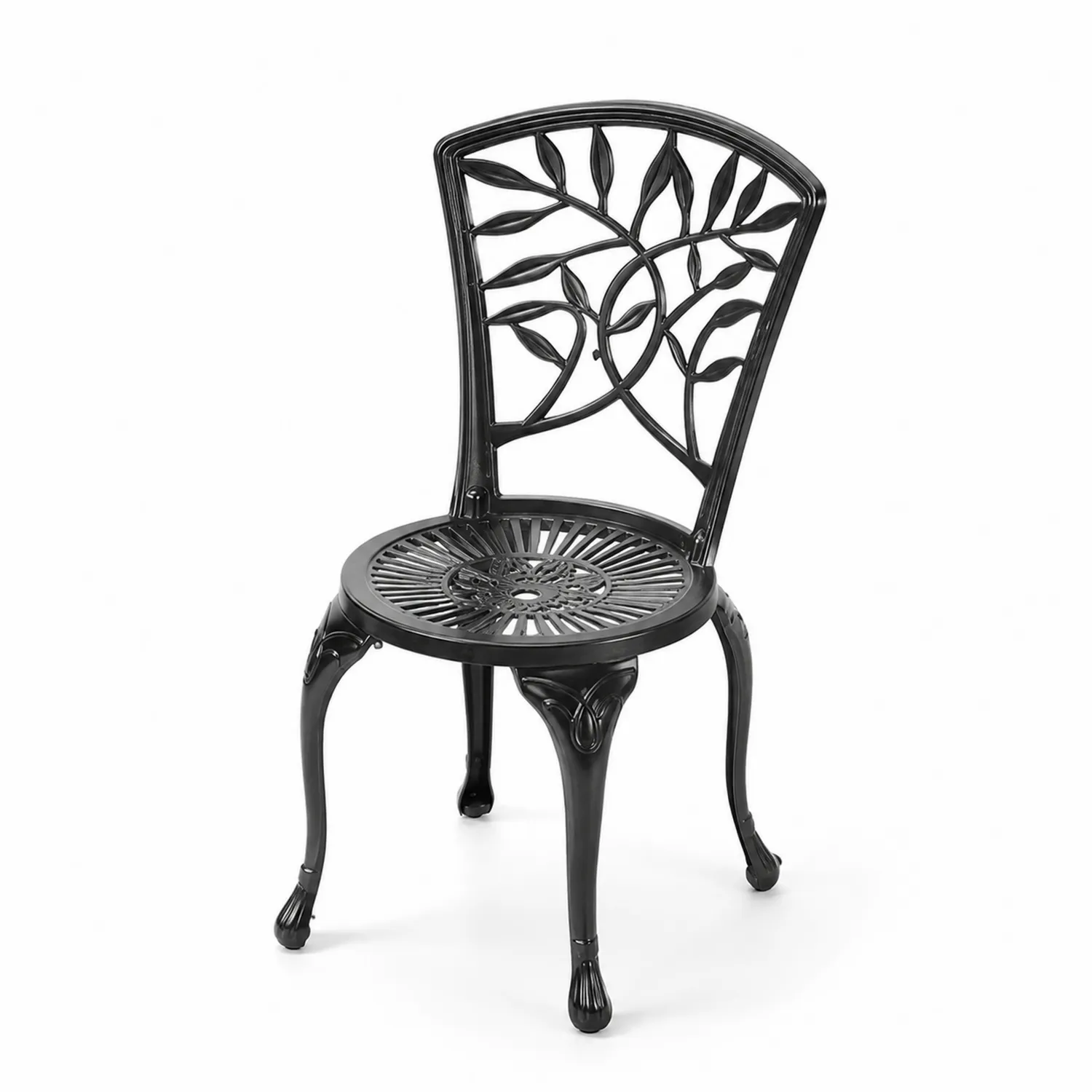Sedia da giardino in metallo nero con schienale decorato-sovmoria