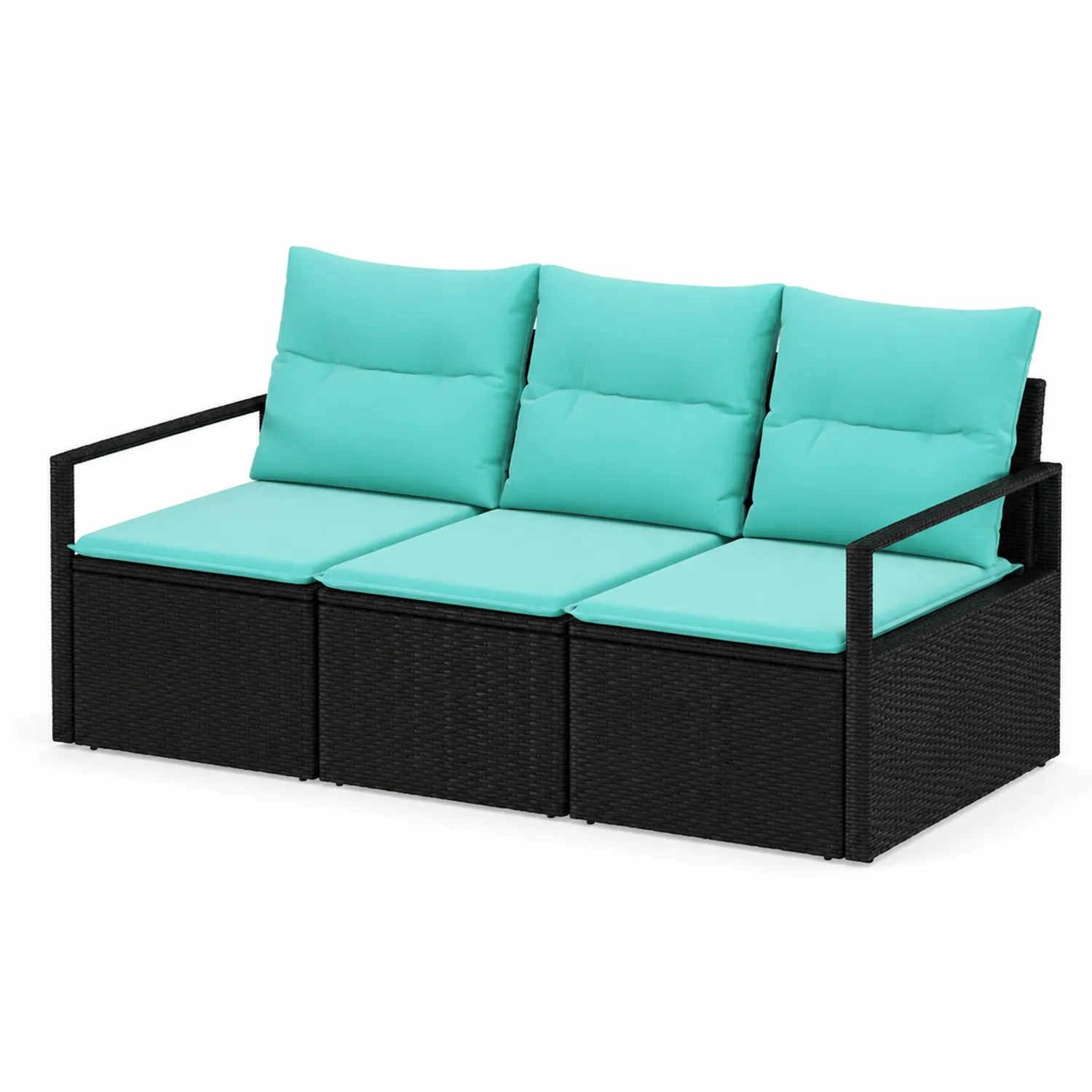 Divano da giardino modulare in polyrattan con cuscini turchesi, 3 posti-sovmoria