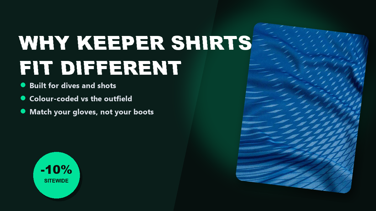 Goalkeeper shirt fabric detail showing the longer body and slimmer sleeves