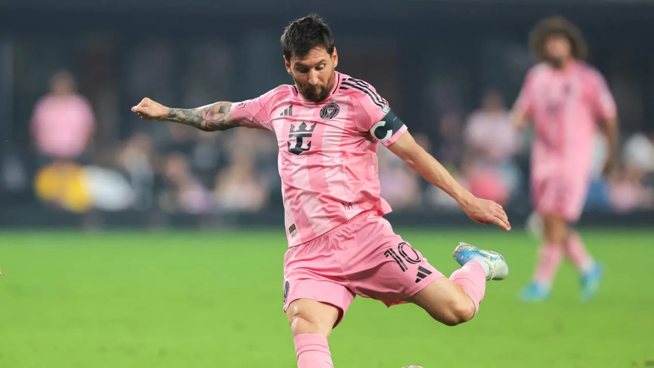 Lionel Messi celebrates with Inter Miami after a four-goal MLS game in 2026
