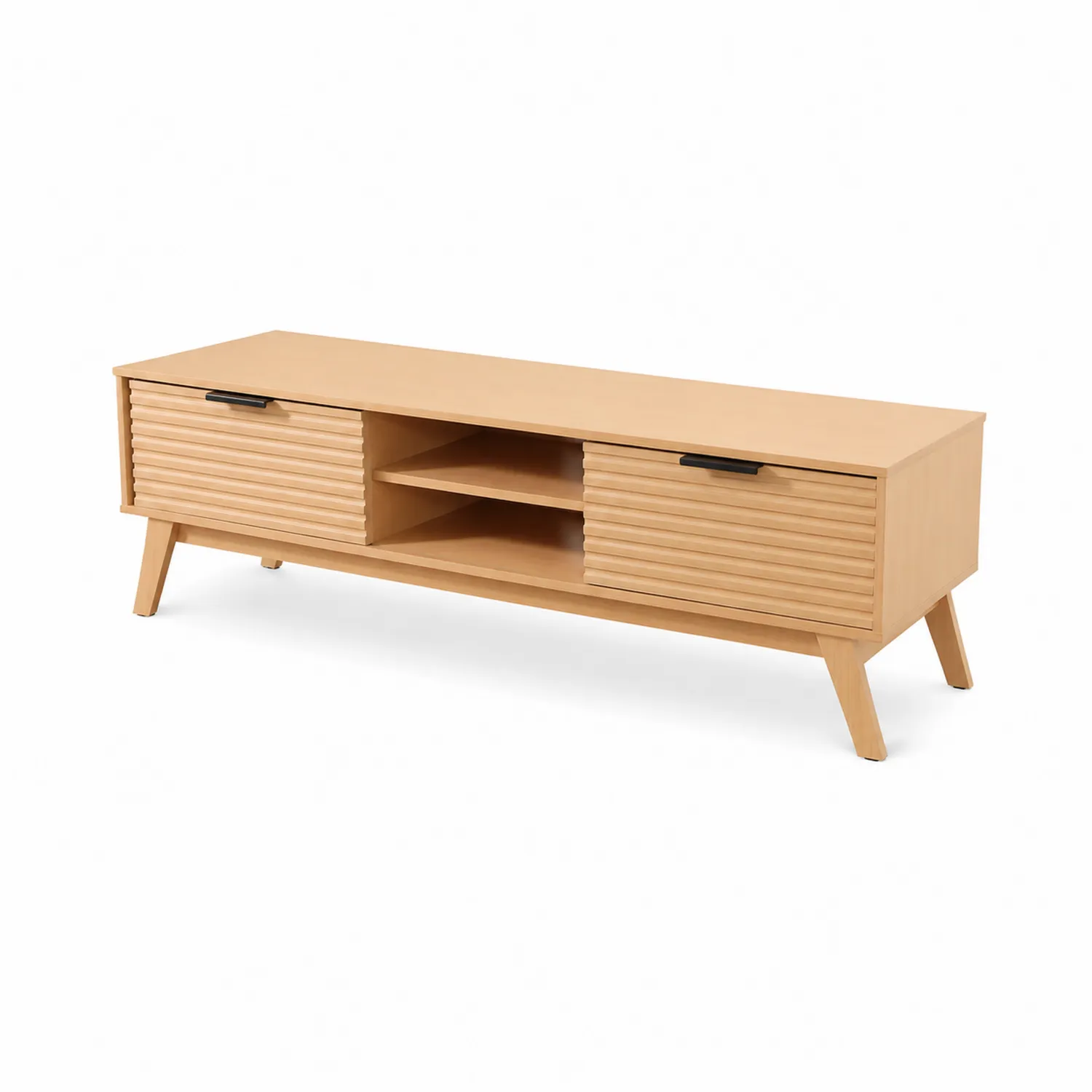 Holz TV-Schrank mit 2 Schiebetüren, 150x40x50 cm, Beige