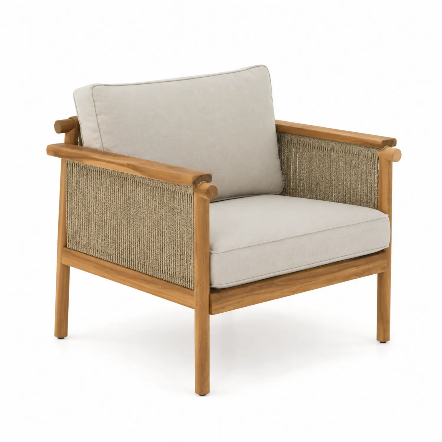 Outdoor Sessel Teakholz Beige Polyester Seilgeflecht