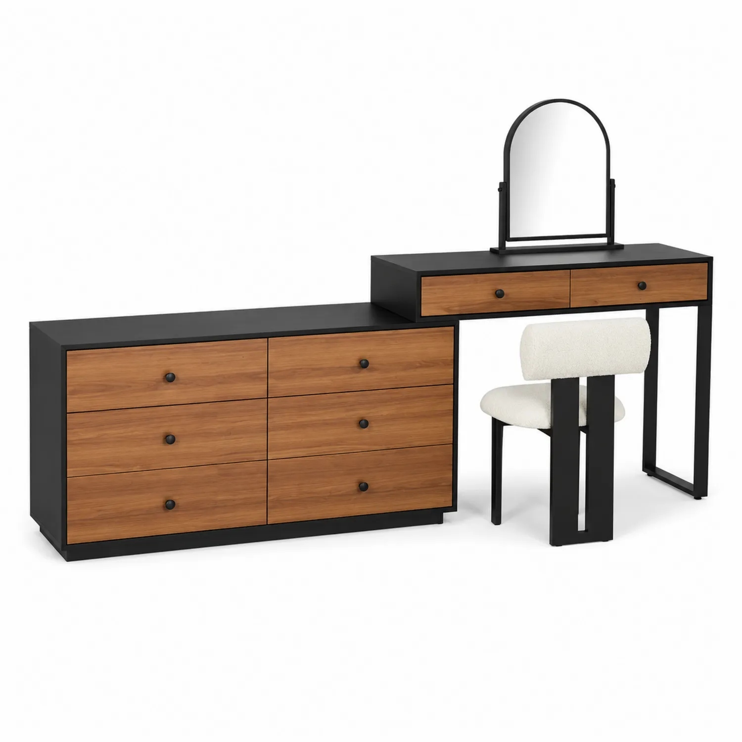Schminktisch und Kommodenset aus Holzwerkstoff mit Spiegel und Stuhl