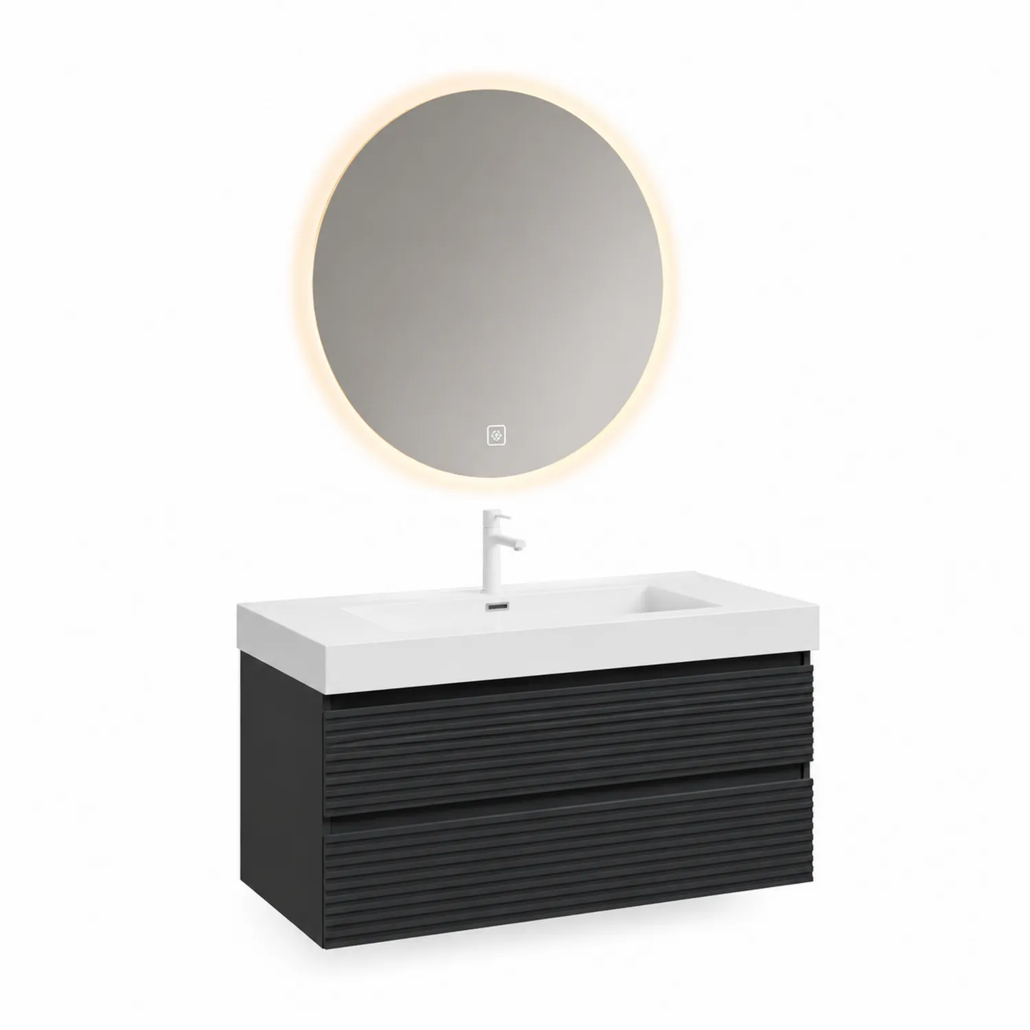 Schwarzer MDF Waschbeckenunterschrank mit LED Spiegel
