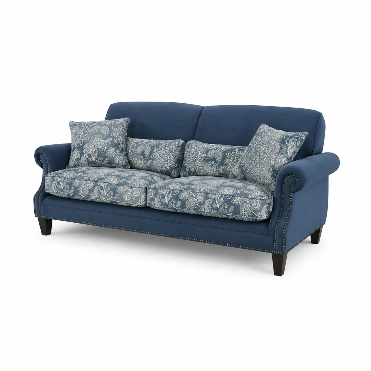 3-Sitzer Sofa Blau Stoff mit Kissen 210cm