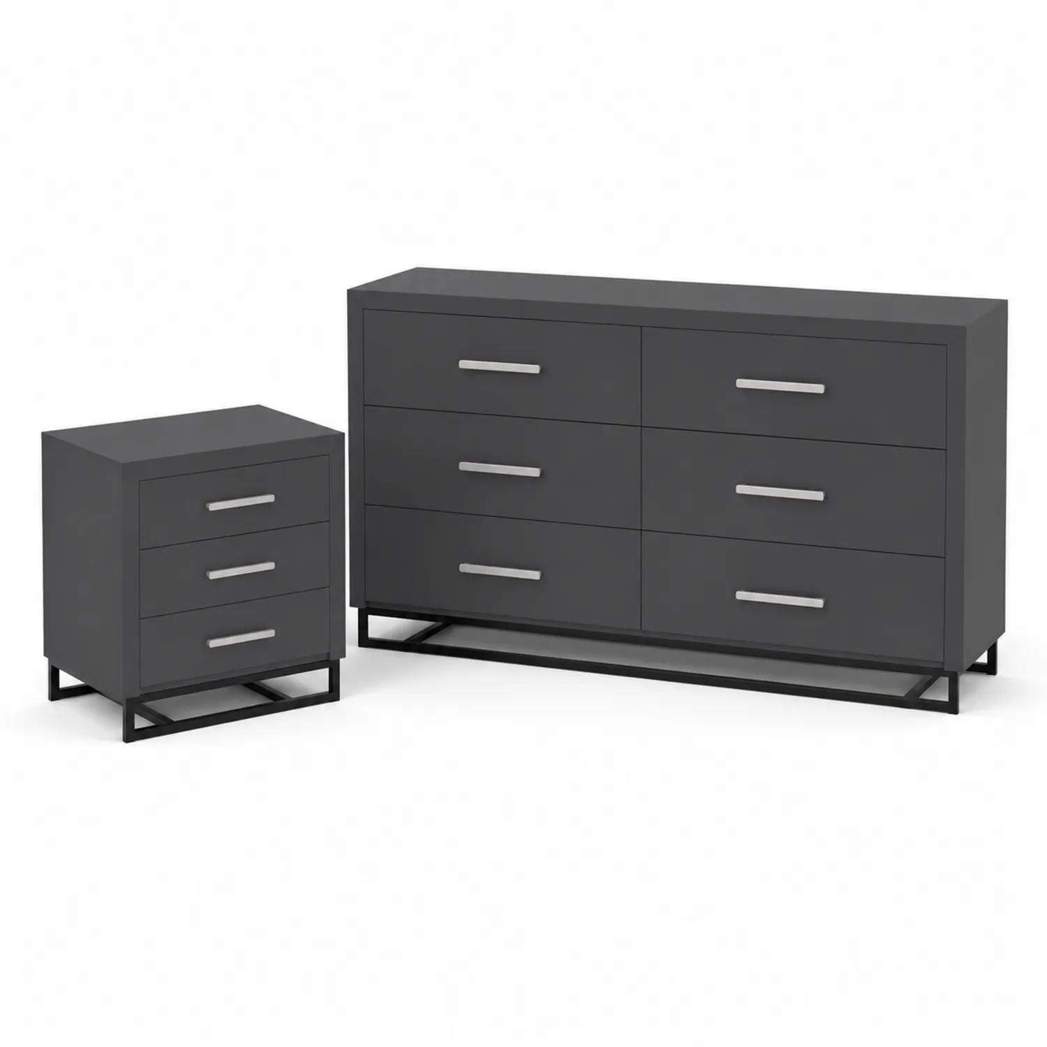 Schlafzimmermöbel Set Anthrazit MDF mit Stahlrahmen