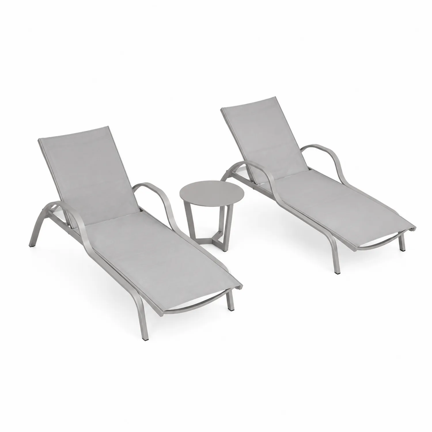 2er Set Sonnenliege Aluminium Grau mit Beistelltisch