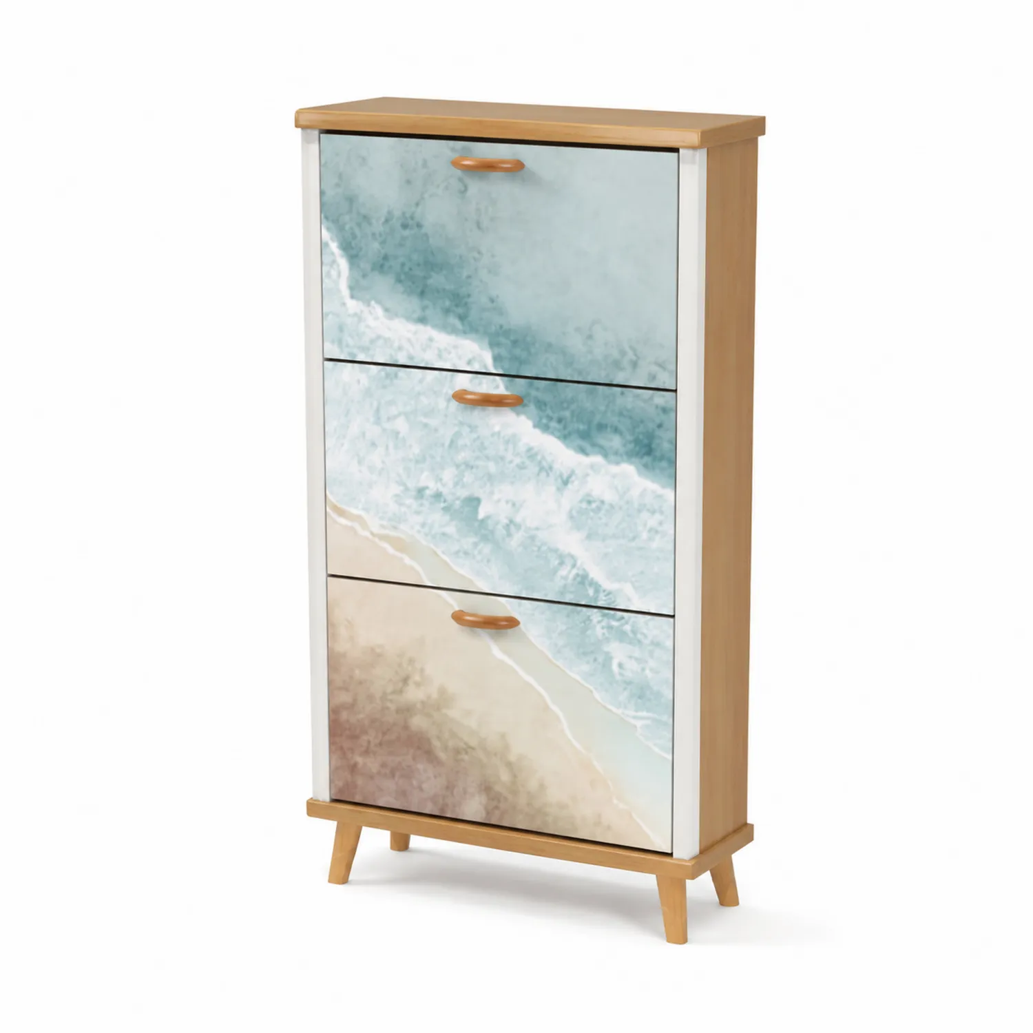 Schuhschrank MDF Blau/Braun mit Wellenmotiv 120x60x30cm