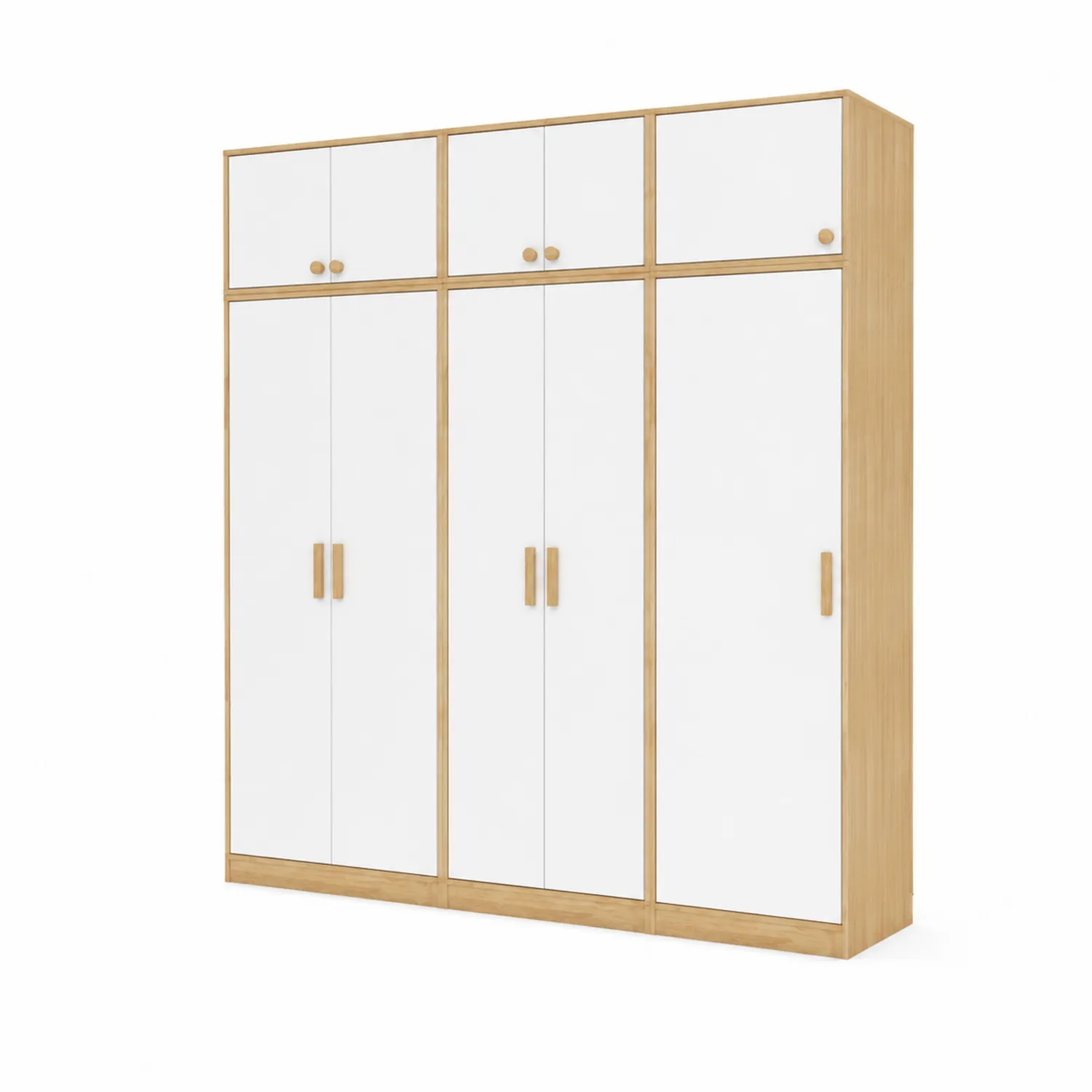 Drehtürenschrank MDF Weiß Eichenfurnier 210cm x 180cm x 60cm