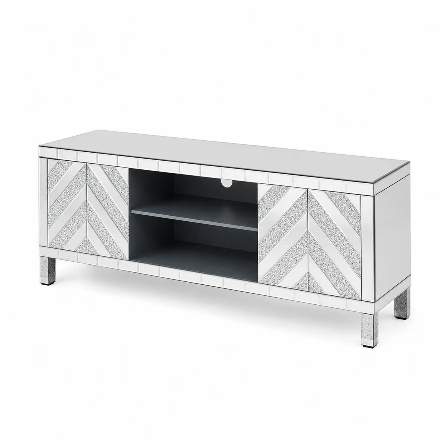 TV-Schrank Spiegelglas Holzwerkstoff Silber 120x40x50cm