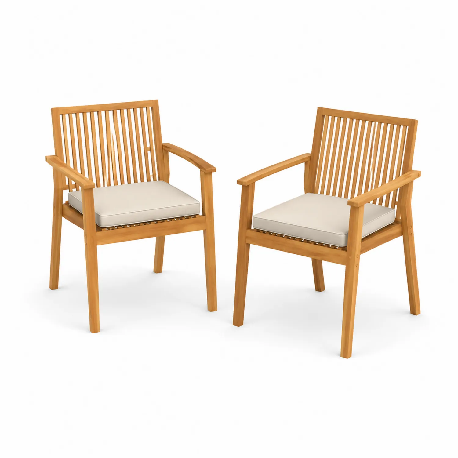 Set di 2 sedie in legno di acacia con cuscini beige-Velwooda