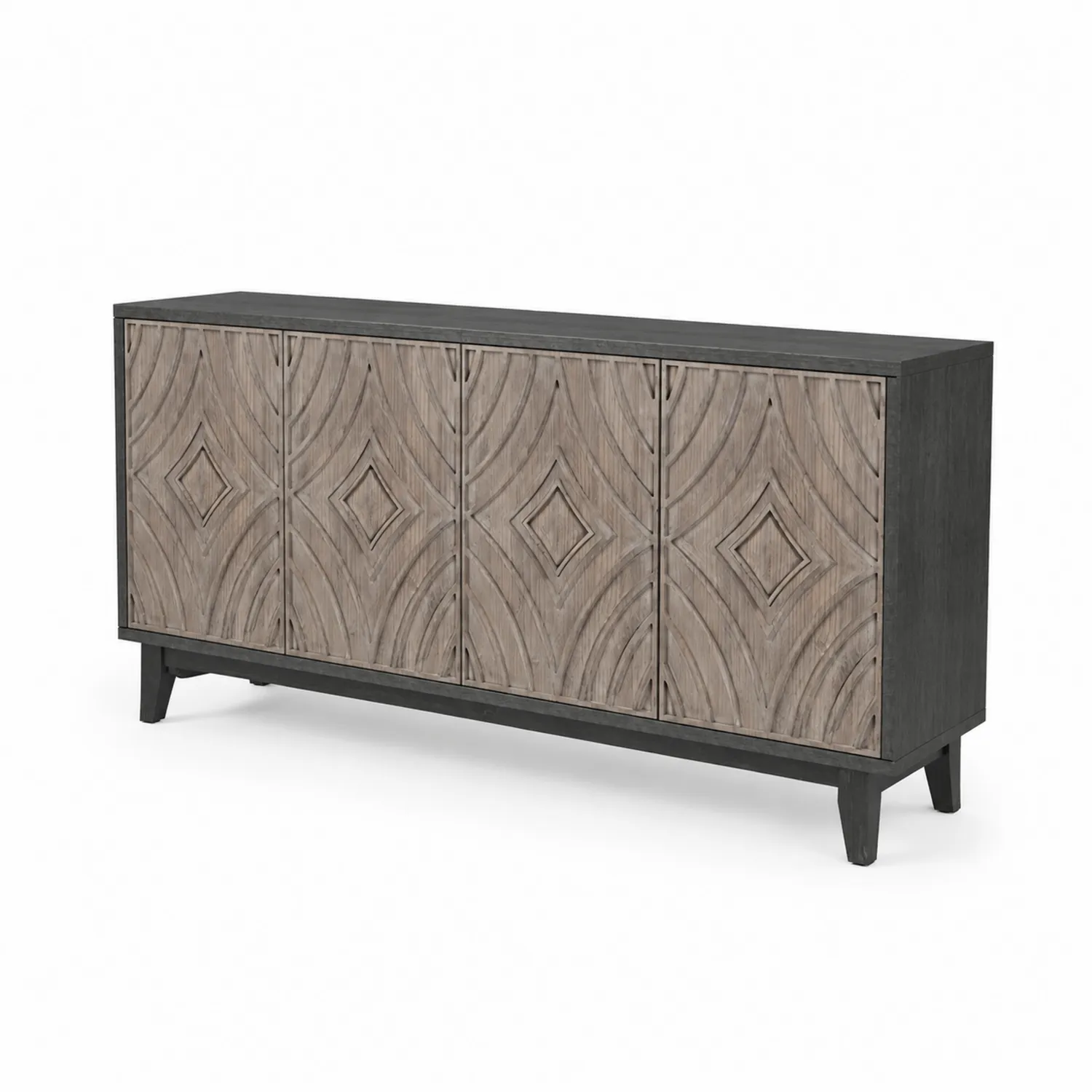 Credenza in legno massello di mango con ante geometriche-Velwooda