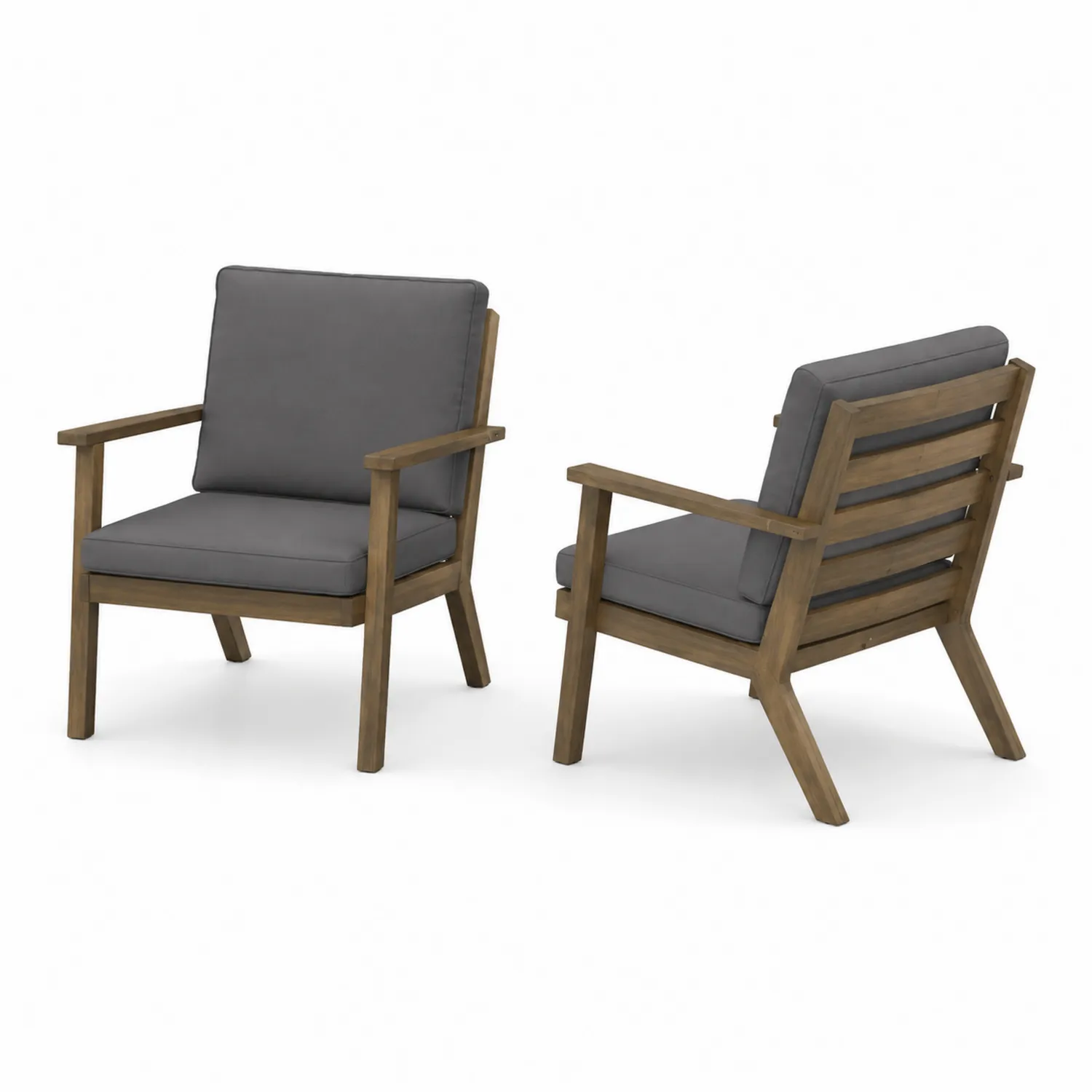 Set di 2 Sedie in Legno con Cuscini in Poliestere Grigi-Velwooda