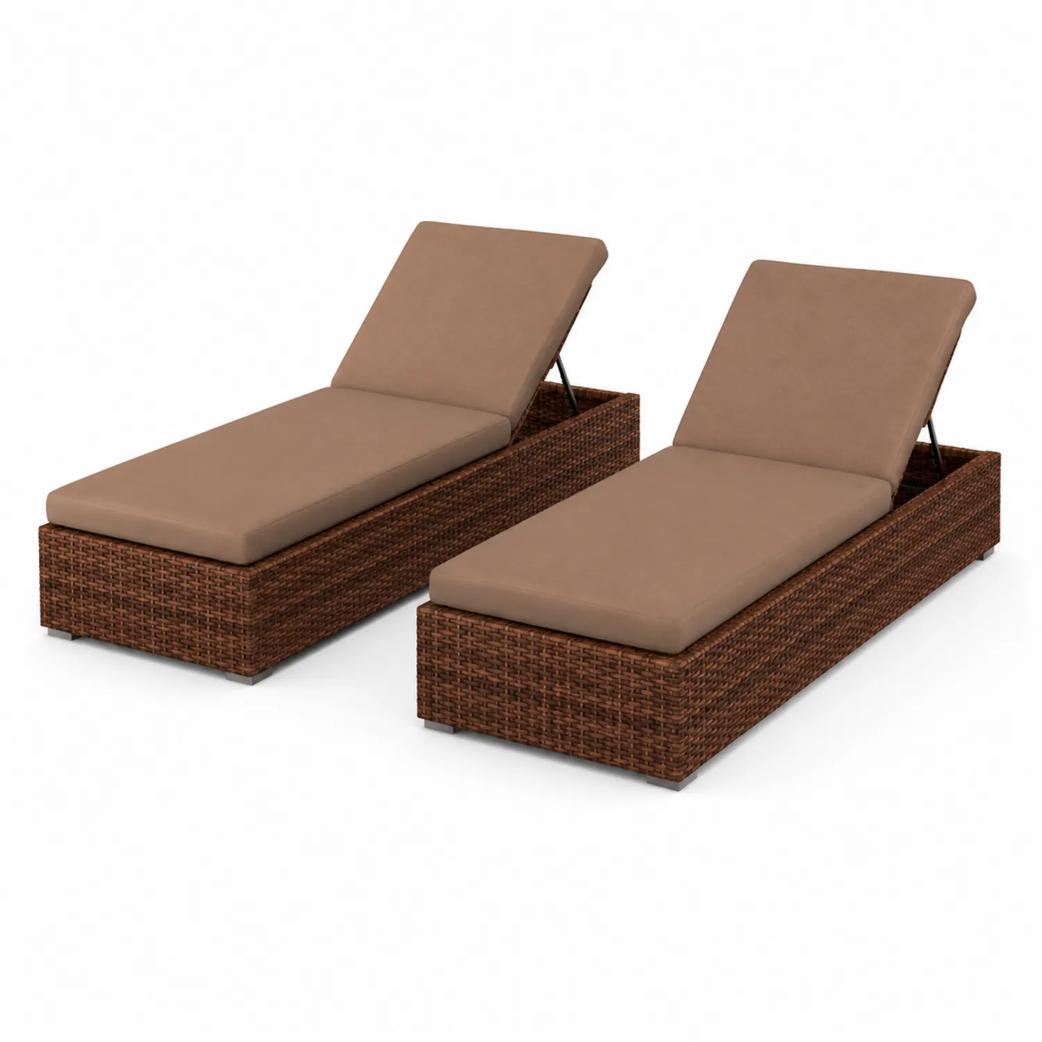 Set di Due Lettini in Rattan con Cuscini Color Talpa-Velwooda