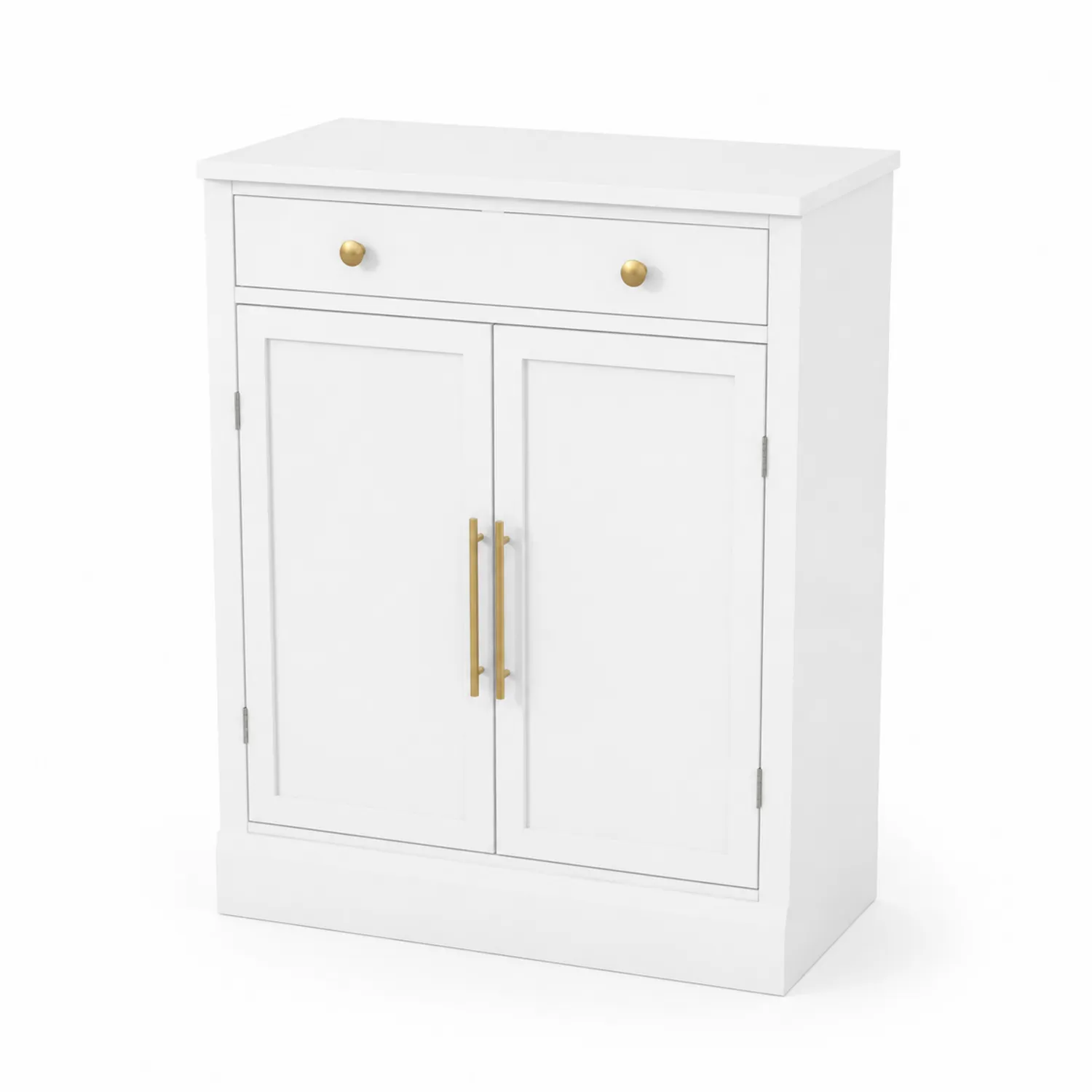 Credenza in MDF bianco con maniglie in metallo dorato-Velwooda