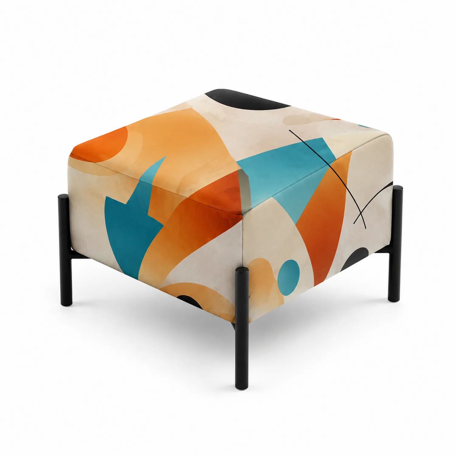 Pouf quadrato in poliestere e metallo, 50x50x40 cm, Multicolore-Velwooda