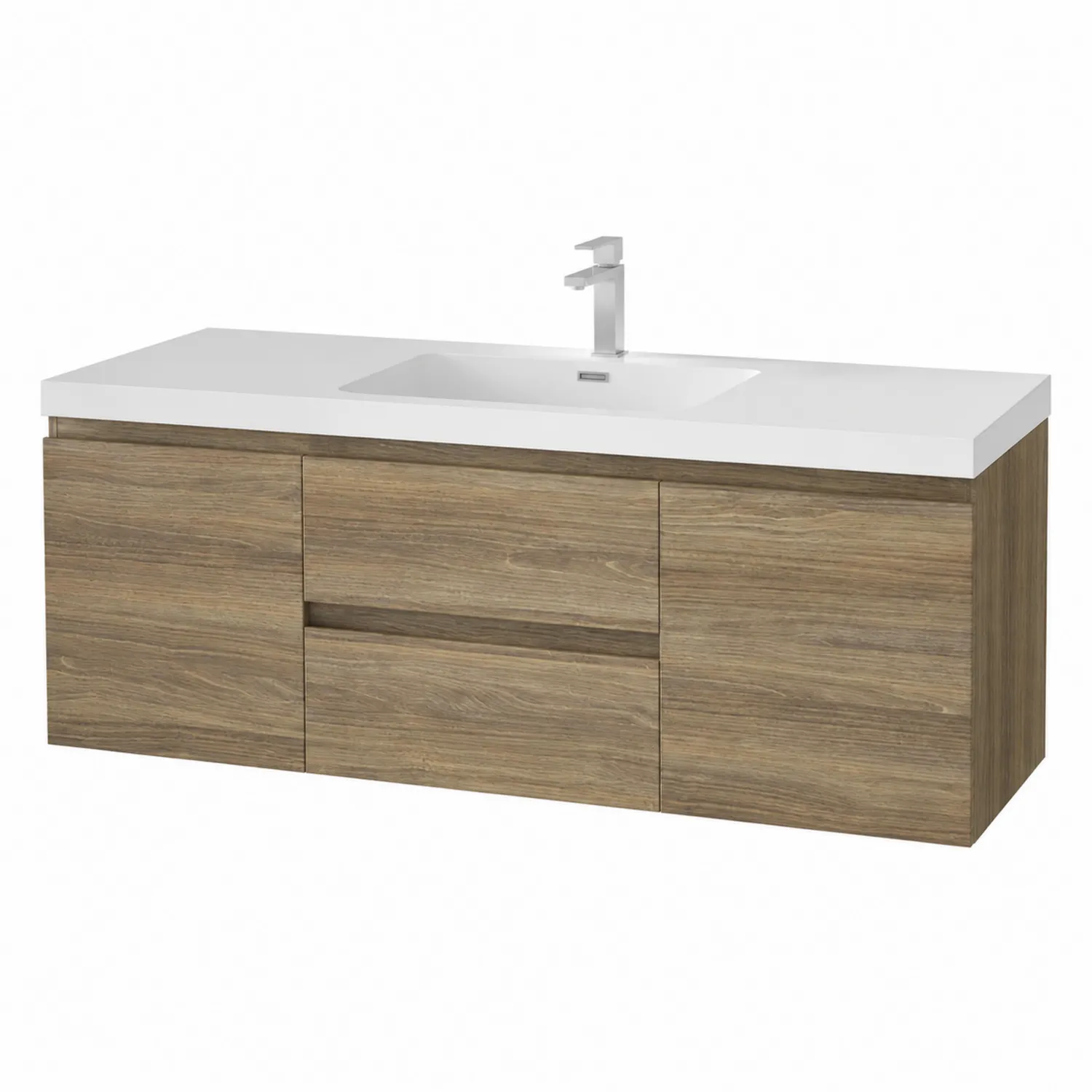 Mobile lavabo in legno di rovere con top in resina bianca 120x45x60 cm-Velwooda