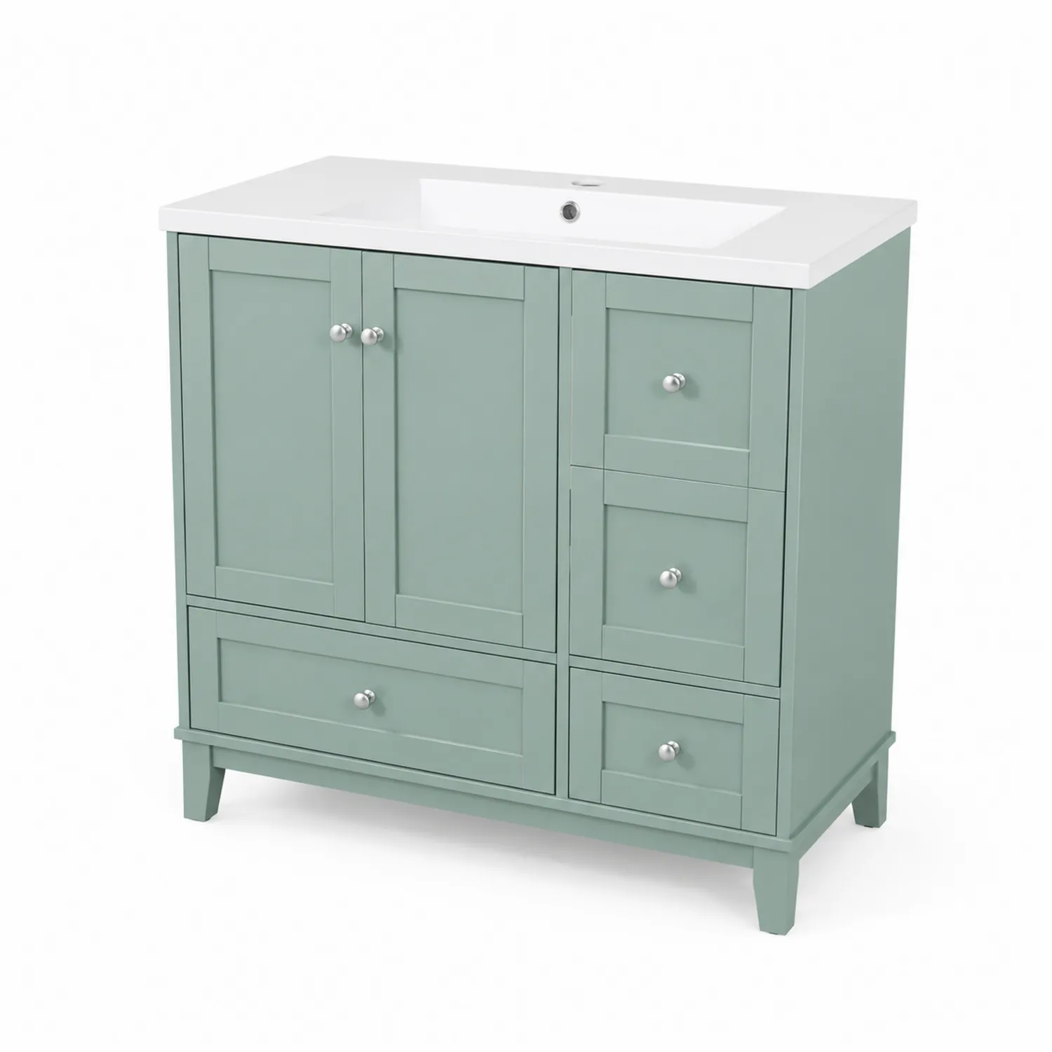 Mobile da bagno in MDF verde con piano lavabo in ceramica-Velwooda