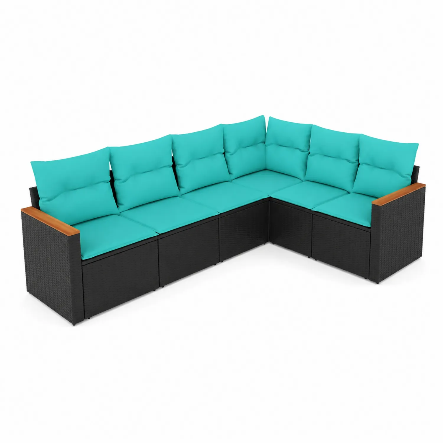 Divano Angolare Modulare in Rattan con Cuscini Turchesi-Velwooda