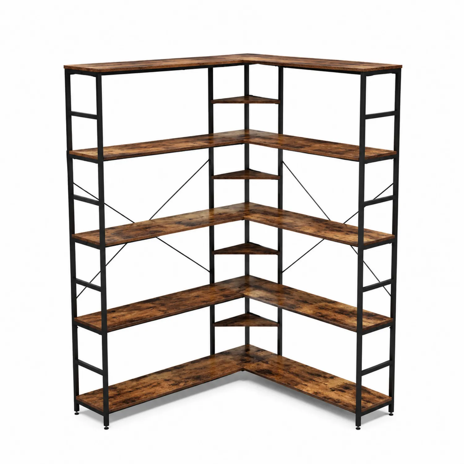Scaffale angolare in legno compensato e metallo verniciato 5 ripiani-Velwooda