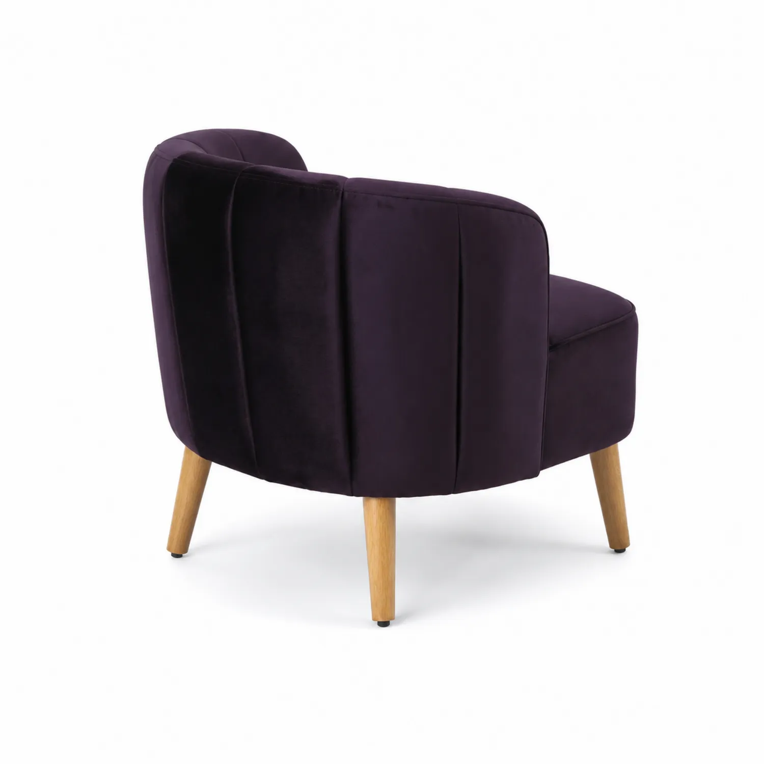 Poltrona in velluto viola con gambe in legno massello-Velwooda
