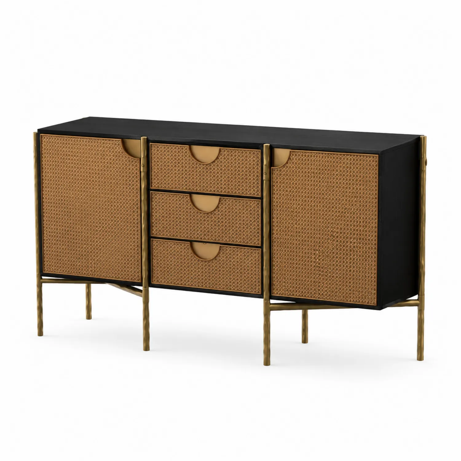 Credenza in Rattan e Metallo 150x40x75 cm-Velwooda