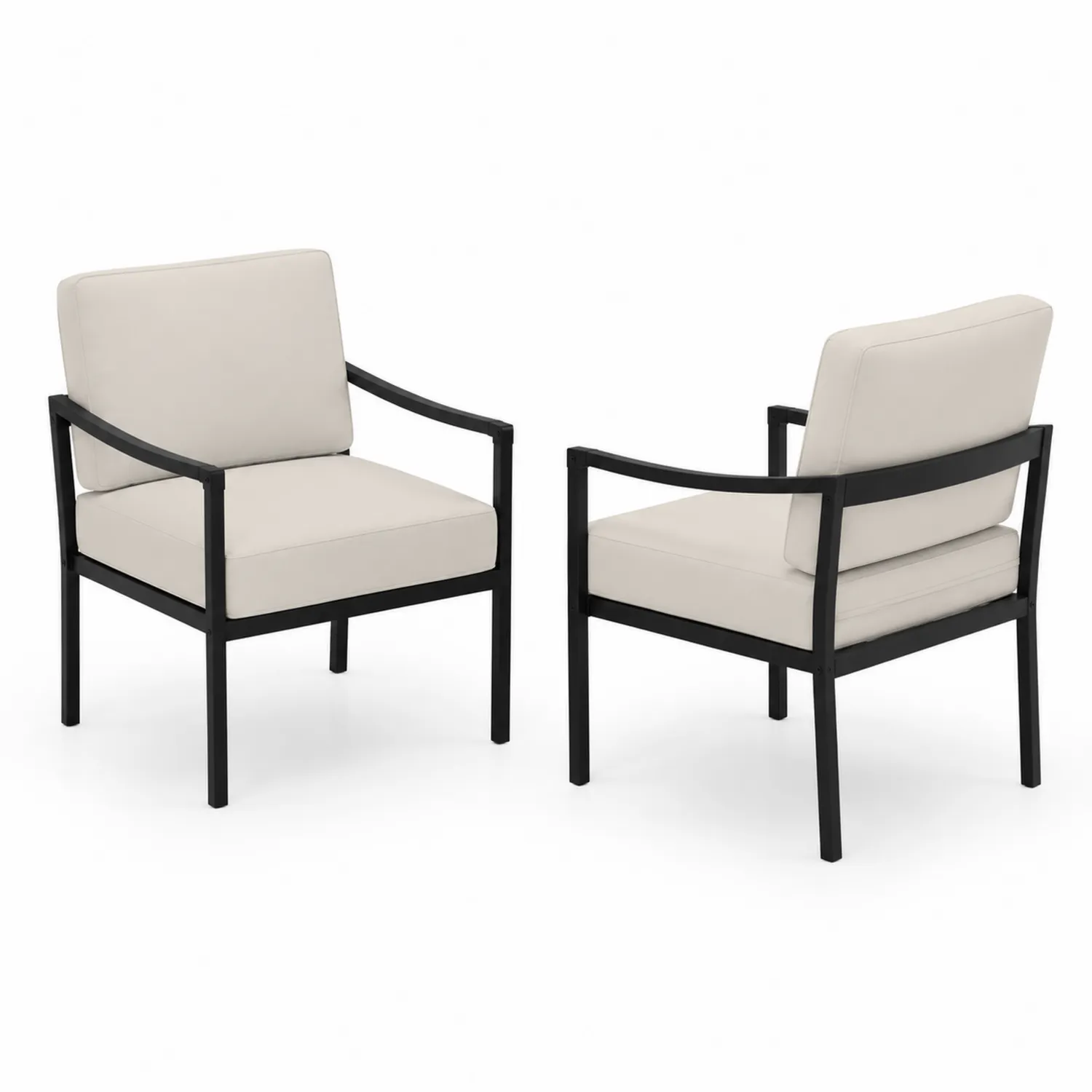 Set di 2 sedie da giardino con cuscini in alluminio nero-Velwooda