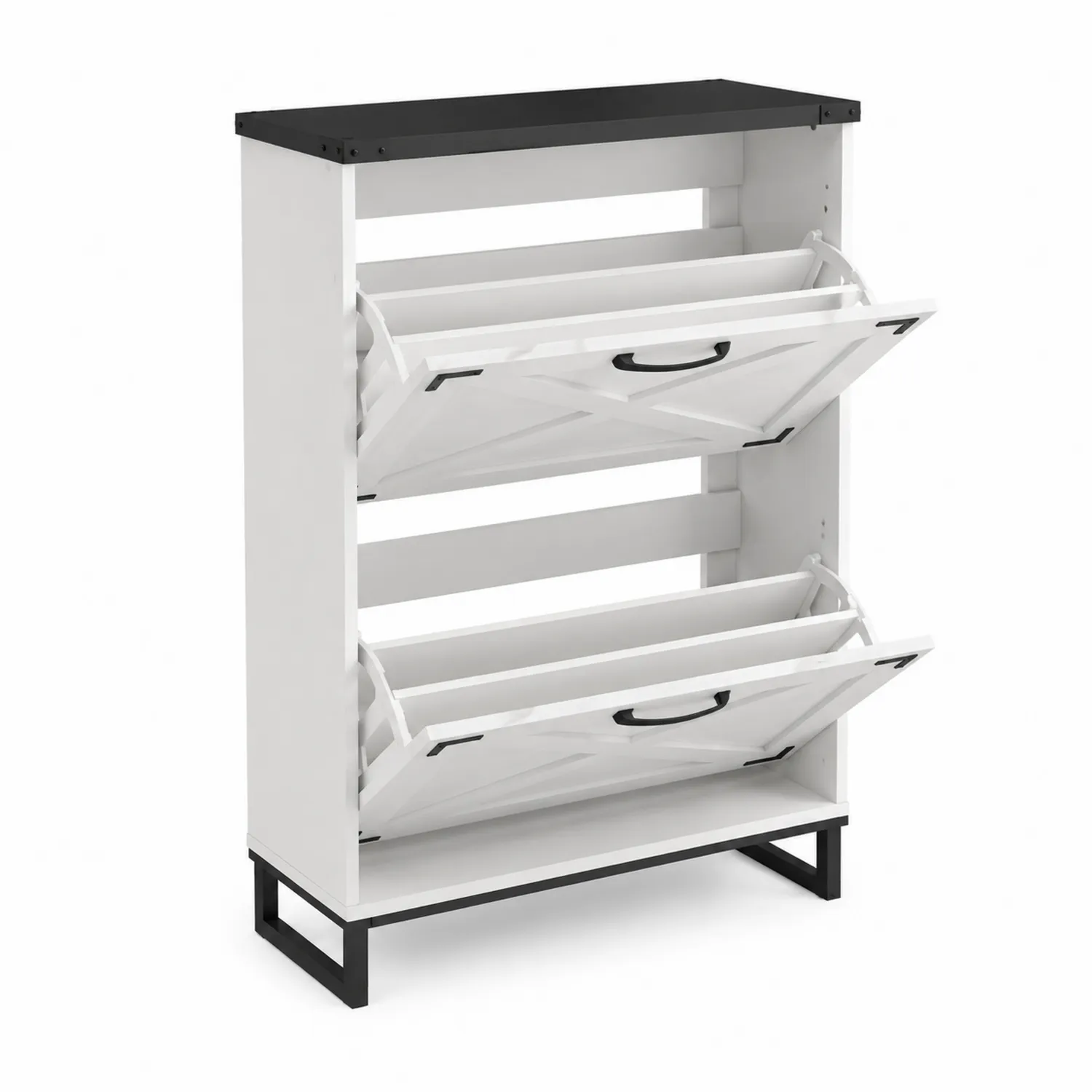 Scarpiera in Legno MDF e Metallo Bianco e Nero-Velwooda