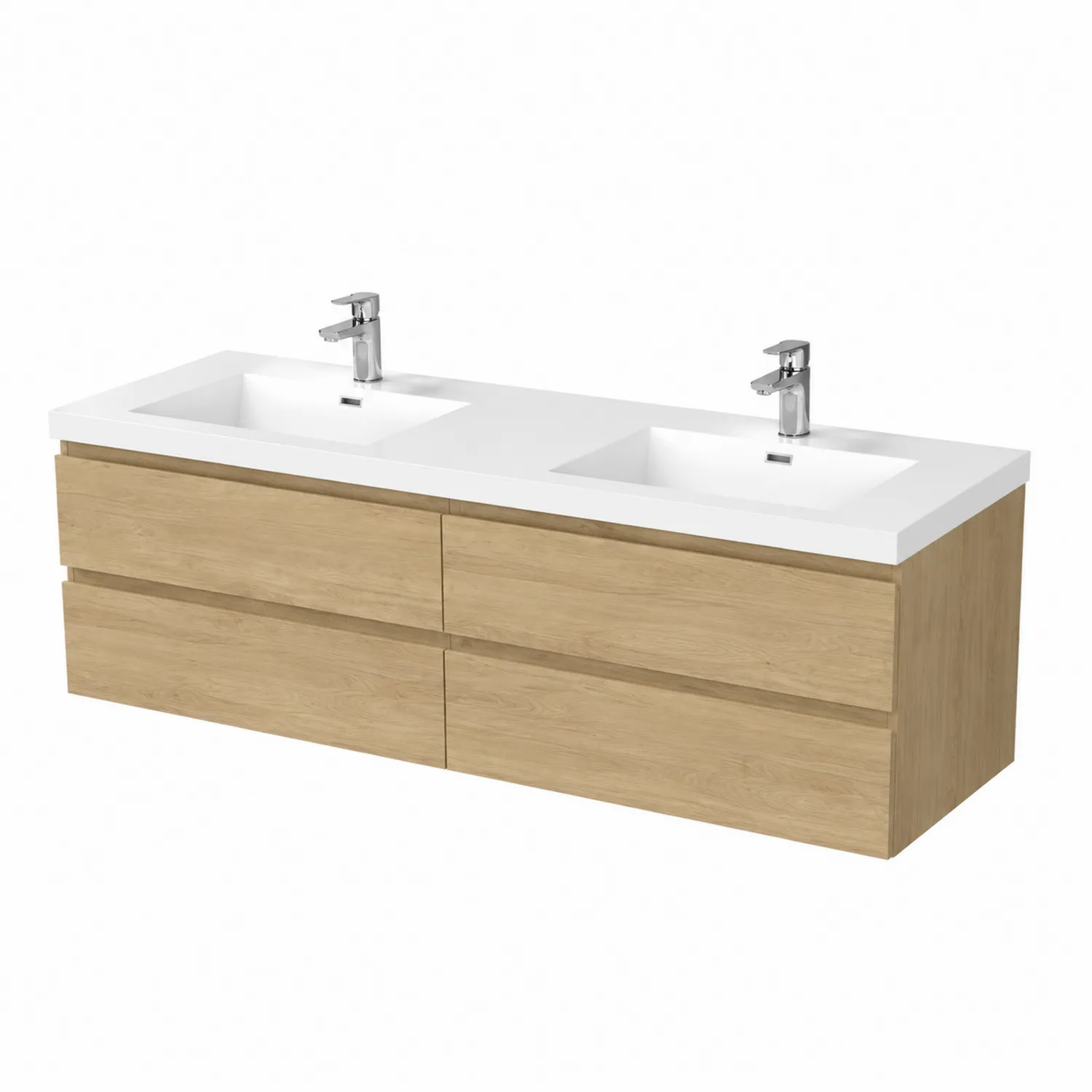 Mobile bagno con doppio lavabo in legno e resina bianca-Velwooda