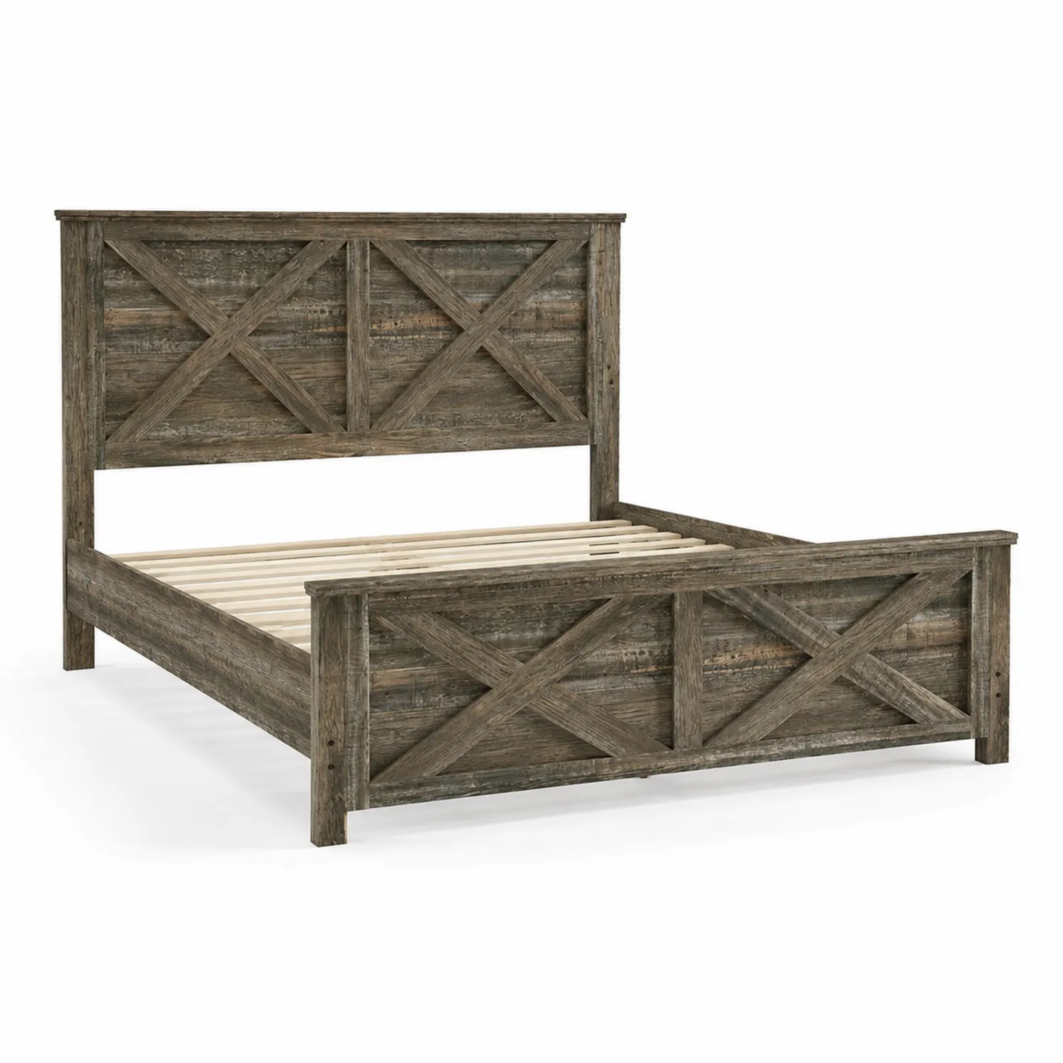 Letto in legno con finitura rustica marrone 160x200 cm-Velwooda