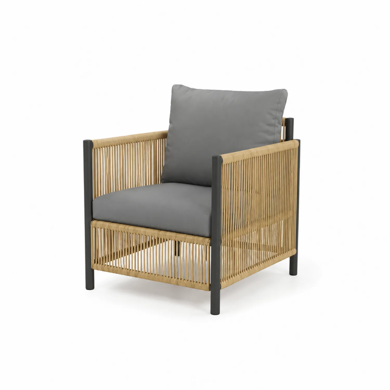 Sedia da Giardino in Metallo e Rattan con Cuscini in Poliestere Grigi-Velwooda