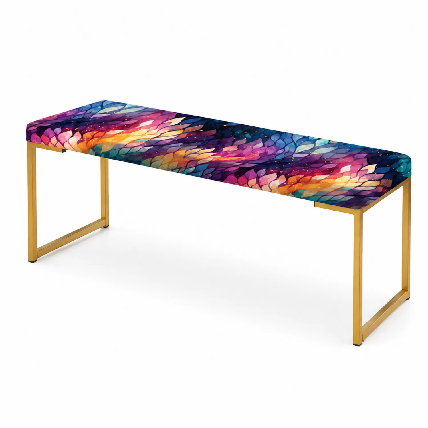 Panca in Tessuto Multicolore con Gambe in Metallo Dorato-Velwooda