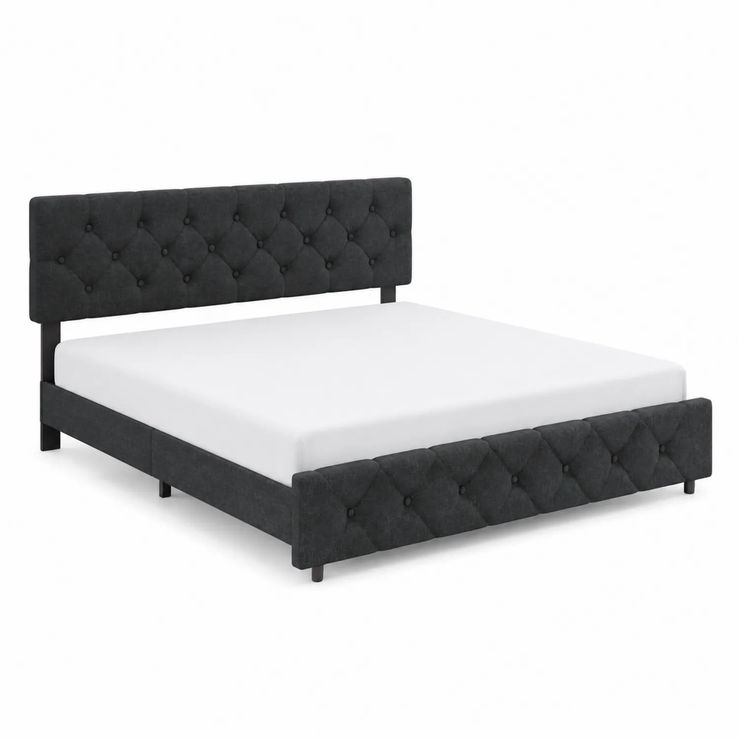 Letto matrimoniale con tessuto capitonné in poliestere Antracite-Velwooda