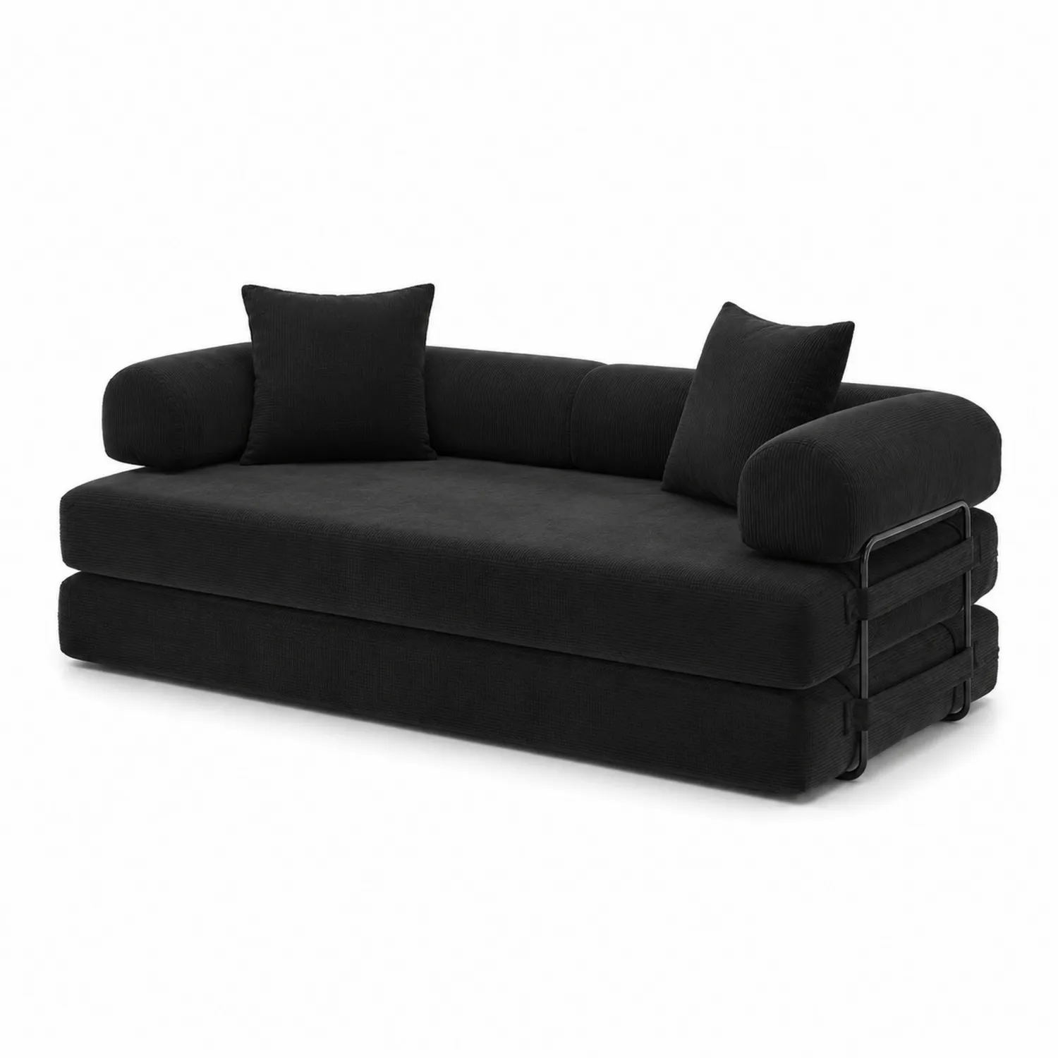 Divano letto 2 posti in velluto e metallo Nero-Velwooda