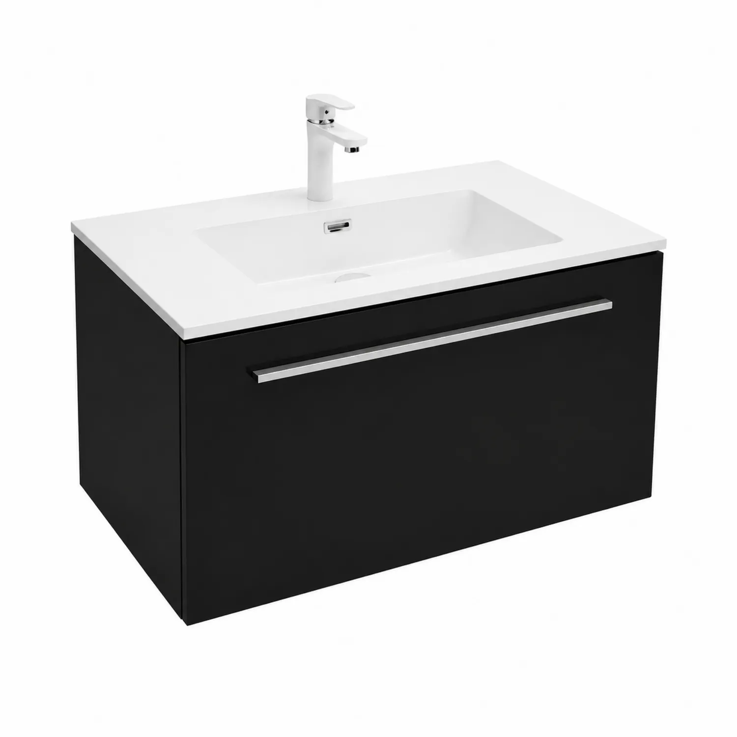 Mobile lavabo nero in MDF con lavabo in ceramica-Velwooda