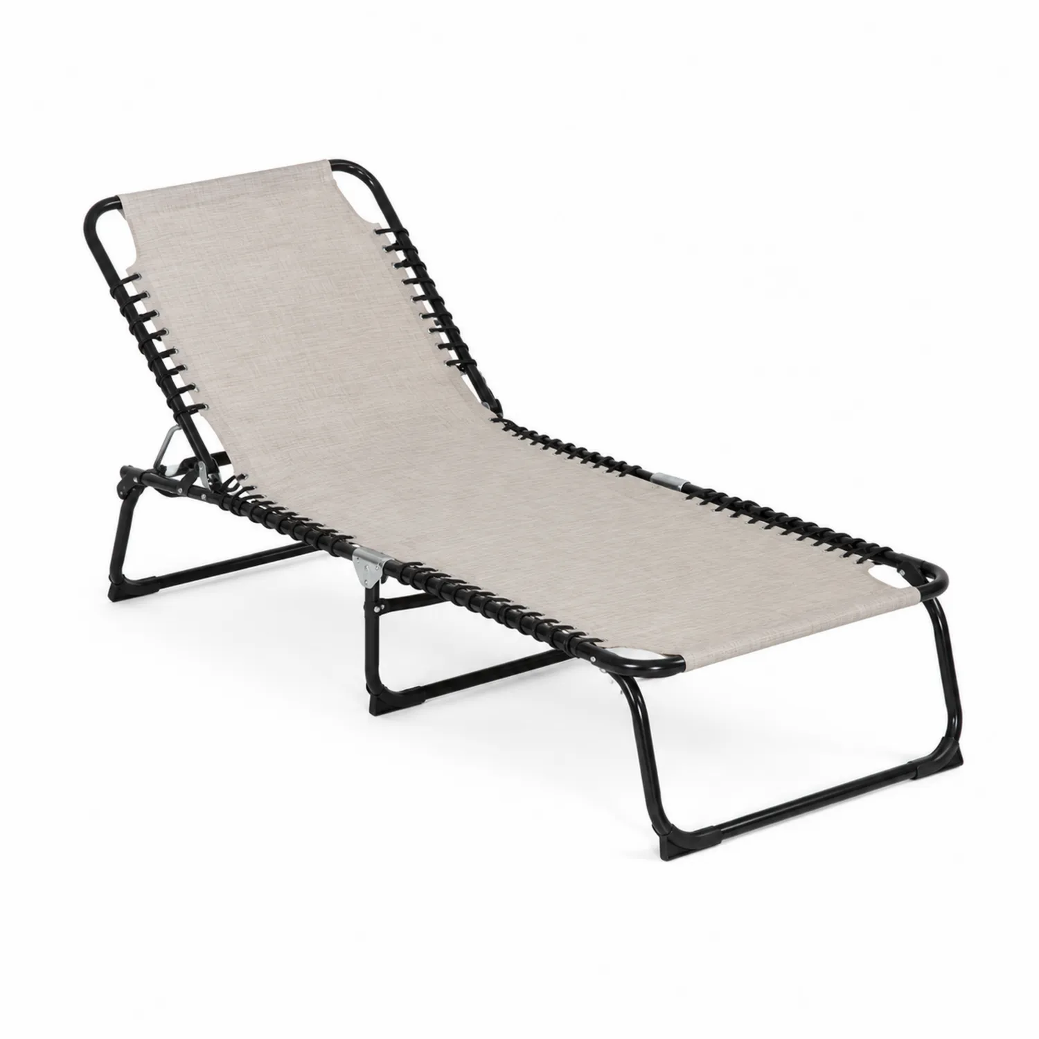 Sdraio Pieghevole in Acciaio e Tessuto Poliestere Beige-Velwooda