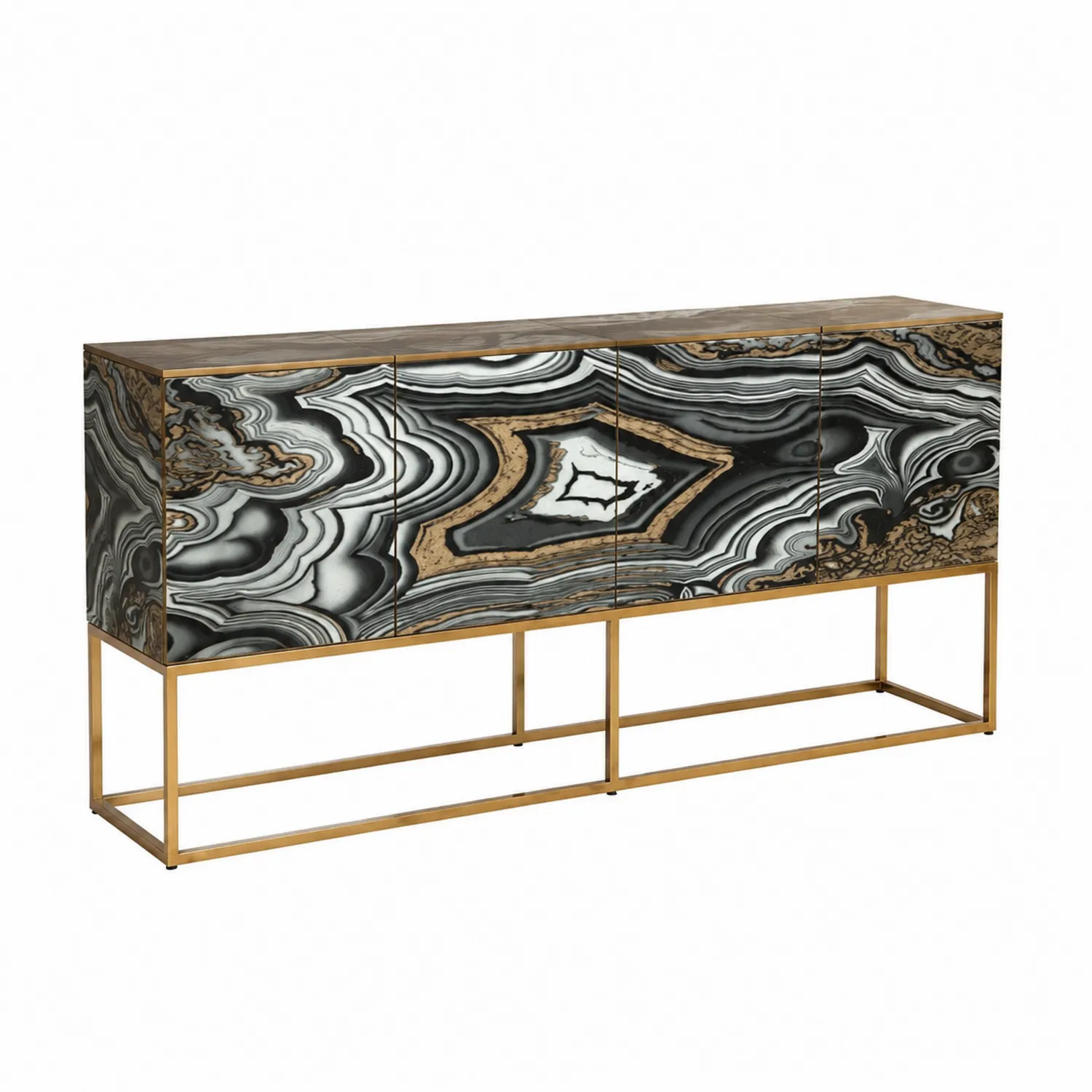 Credenza in legno con effetto marmo e base in metallo-Velwooda