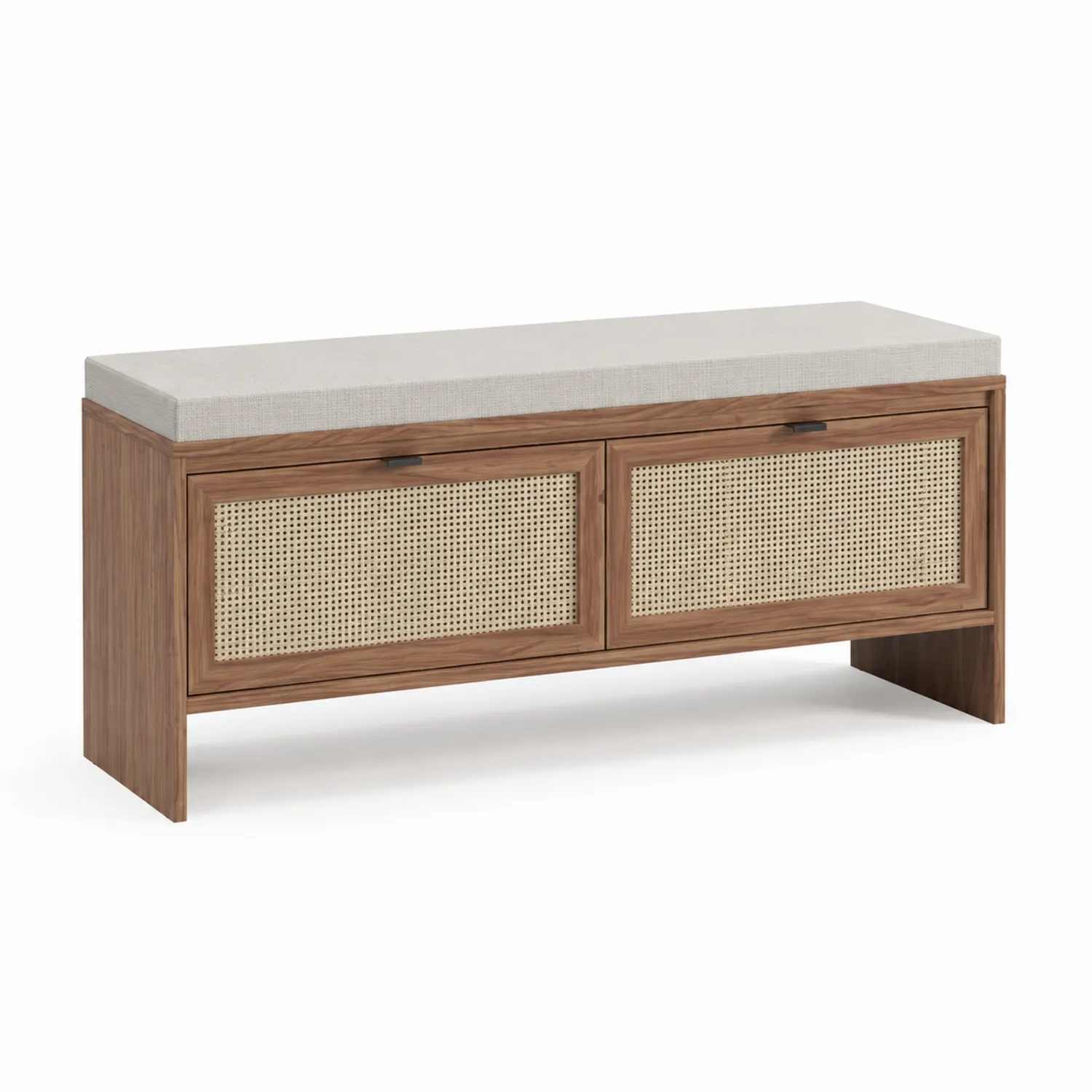 Panca contenitore in legno di noce e rattan-Velwooda