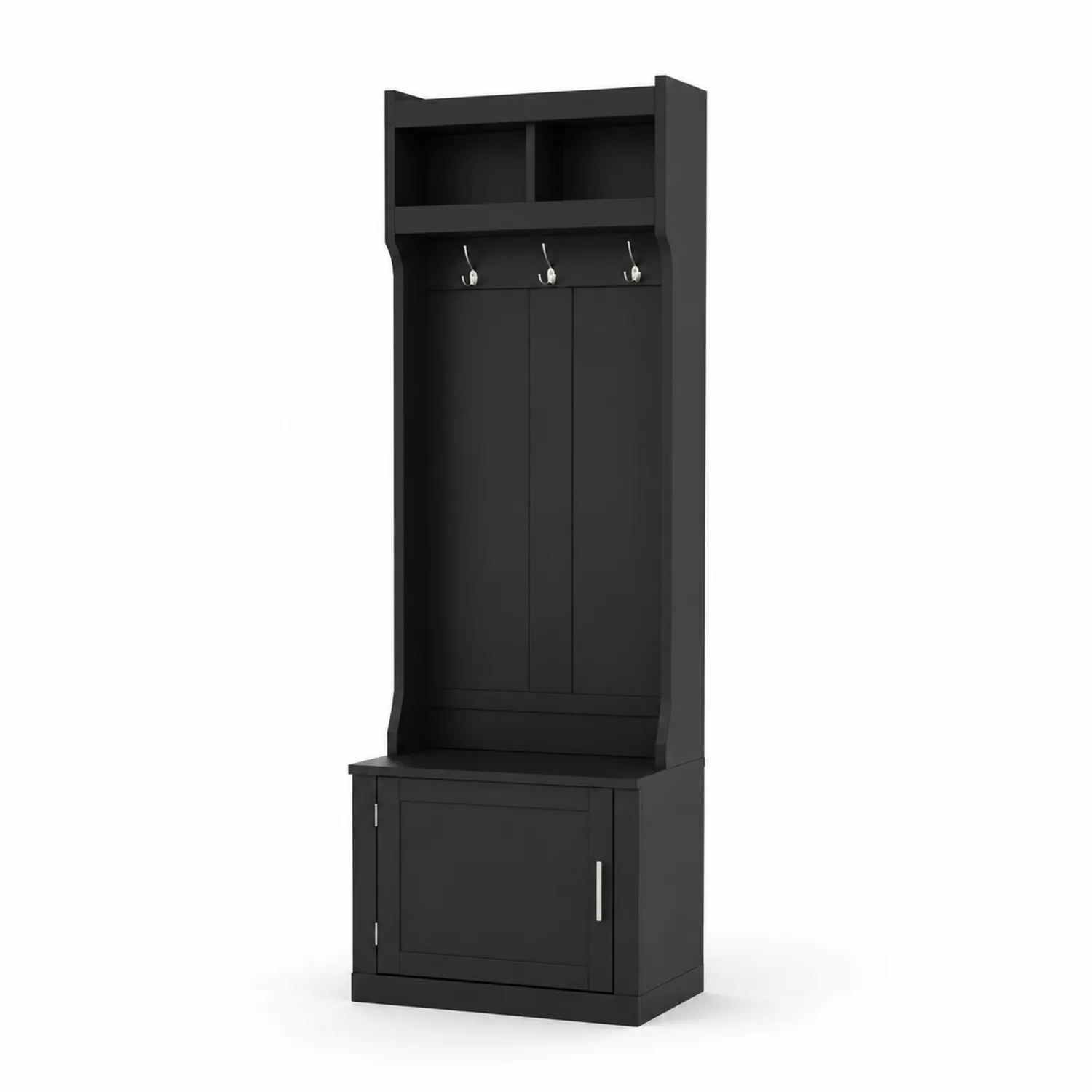 Appendiabiti da Ingresso in Legno Nero con Scaffale e Ganci 180x60x30cm-Velwooda